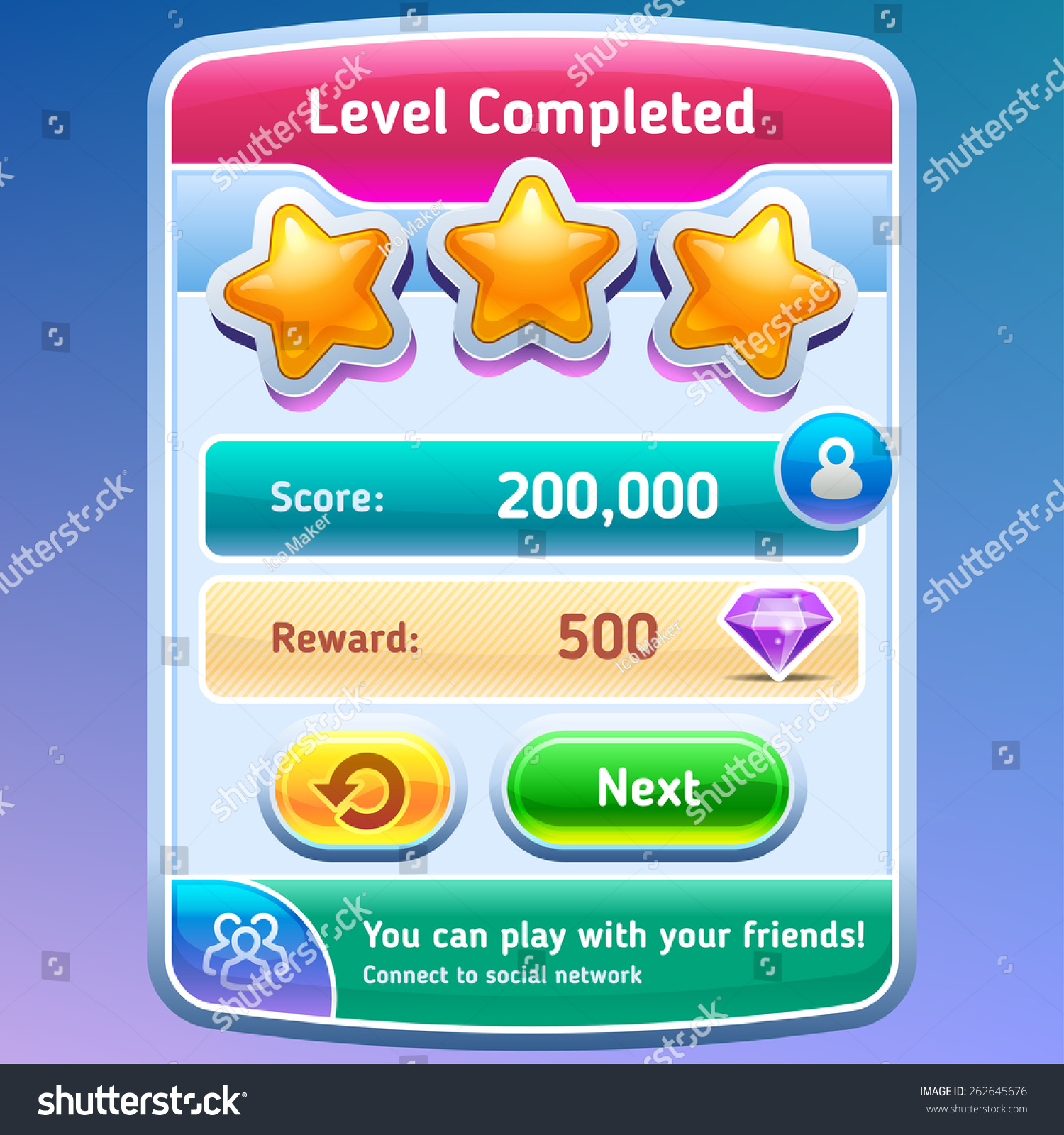 Interface Game Design Level Completed Screen Stock Vector Royalty Free