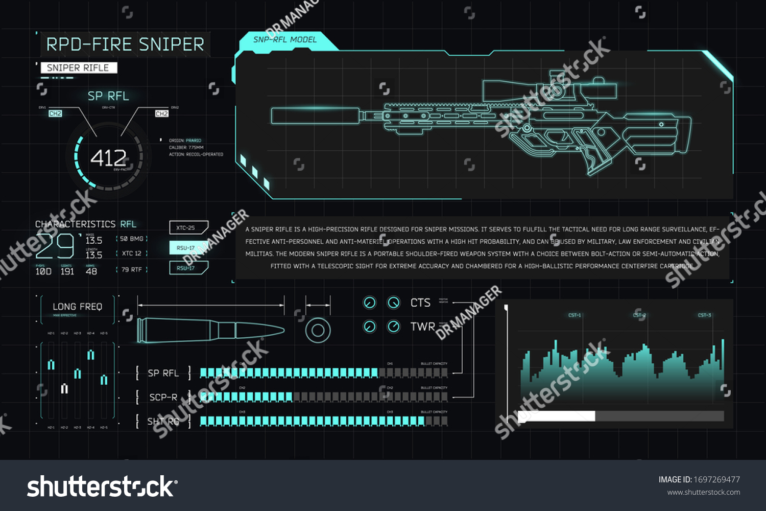 未来的な武器とグラフ スナイパーライフル ゲームuiとのインターフェイス のベクター画像素材 ロイヤリティフリー