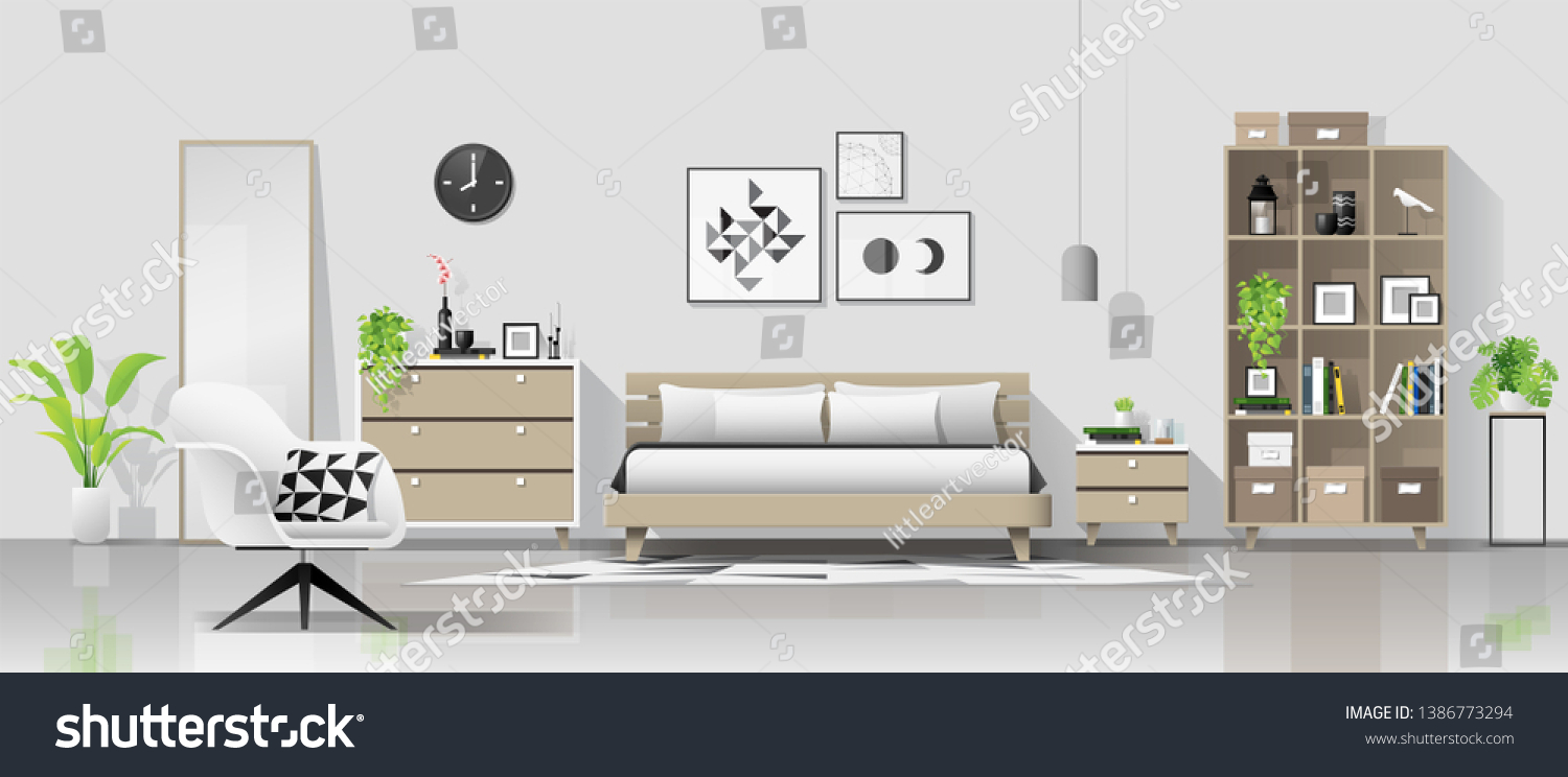 Interior Background Modern Cozy Bedroom Vector Stock Vector Royalty Free 1386773294