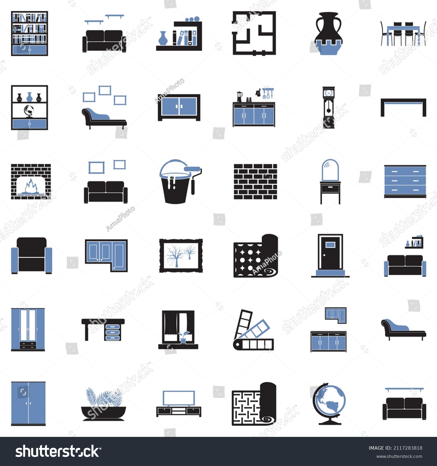Interior Design Icons Two Tone Flat Stock Vector (Royalty Free) 2117283818