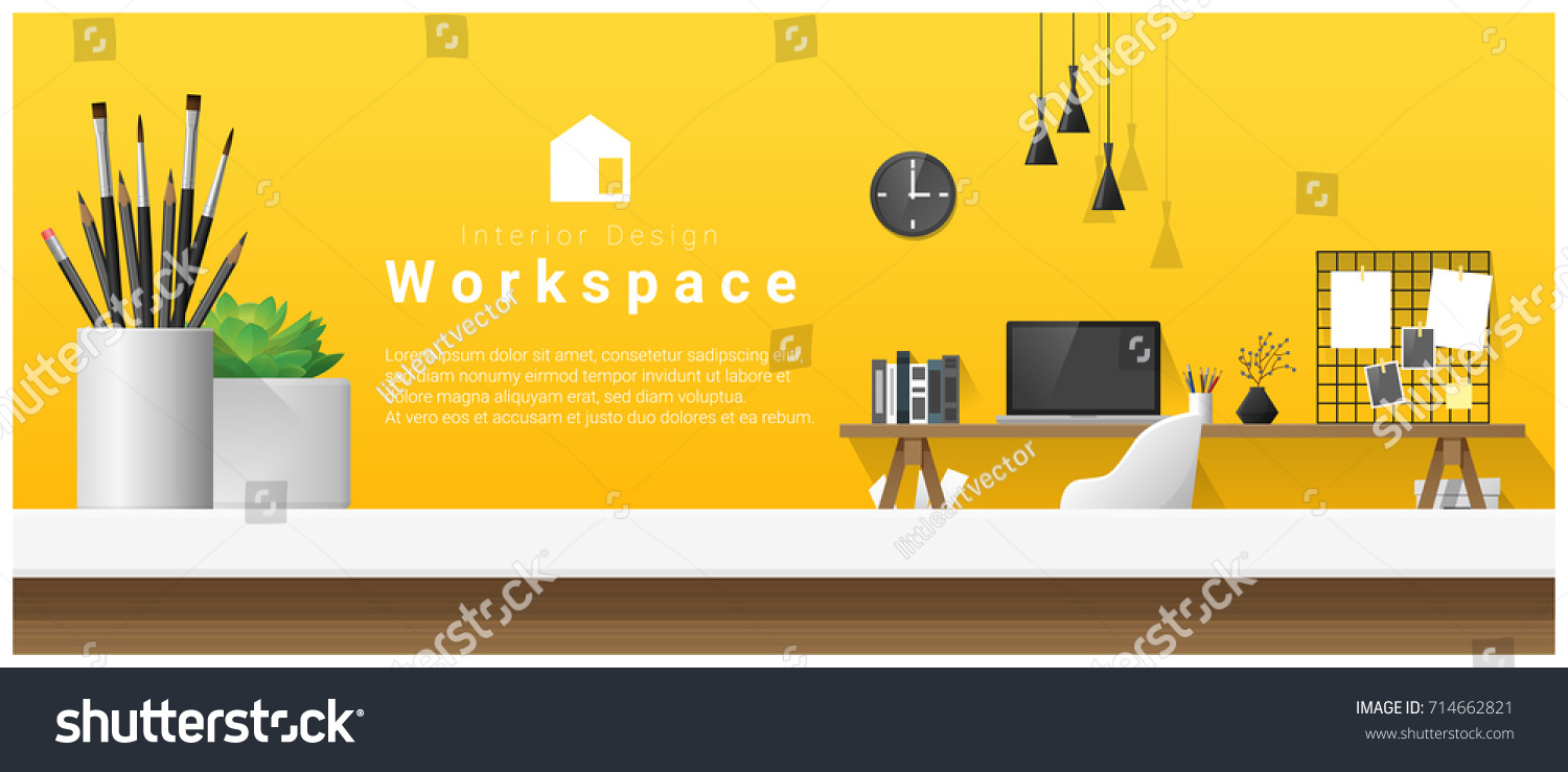Interior Design Table Top Modern Office Vector có sẵn (miễn phí bản