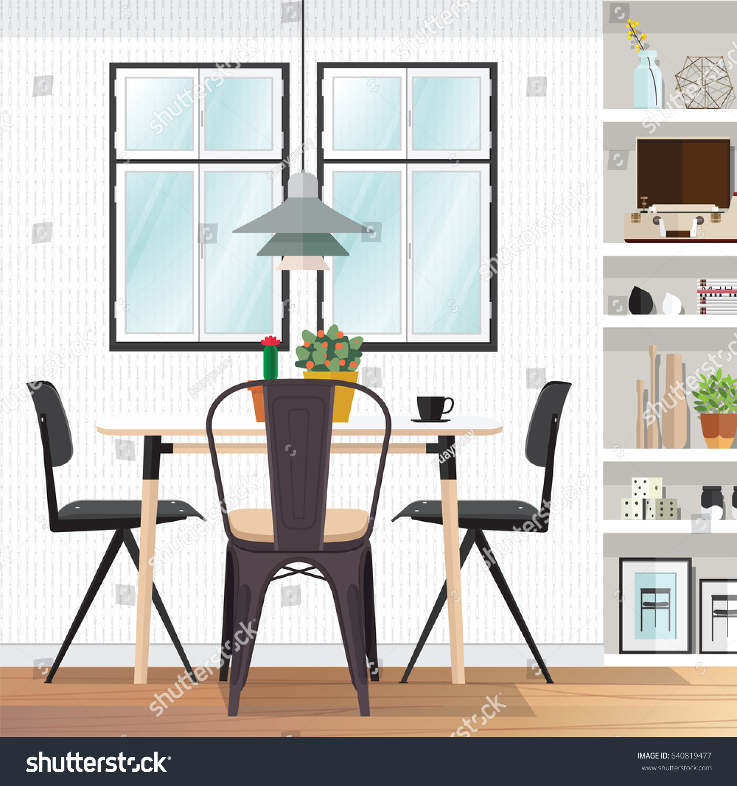 Interior Dinner Room Chair Table Flat Stock Vector 640819477 Interior Dinner Room Chair Table Flat Stock Vector 640819477