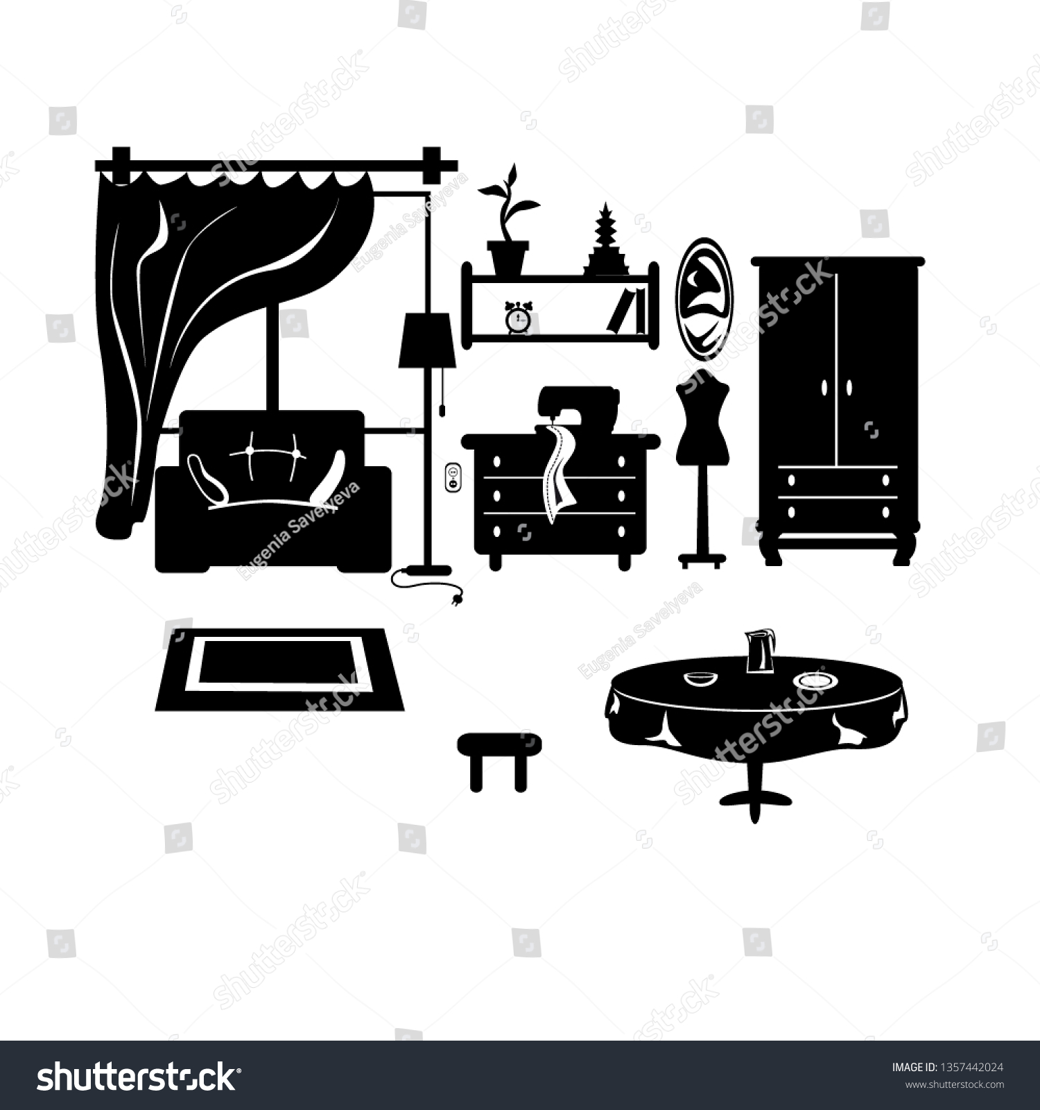 Interior Room Vector Illustration Stock Vector (Royalty Free) 1357442024