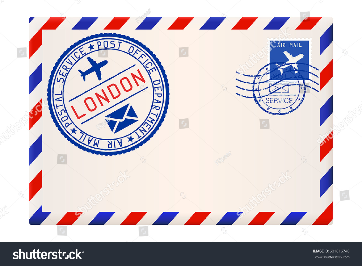 International Air Mail Envelope London Round Stock Vector 601816748 ...