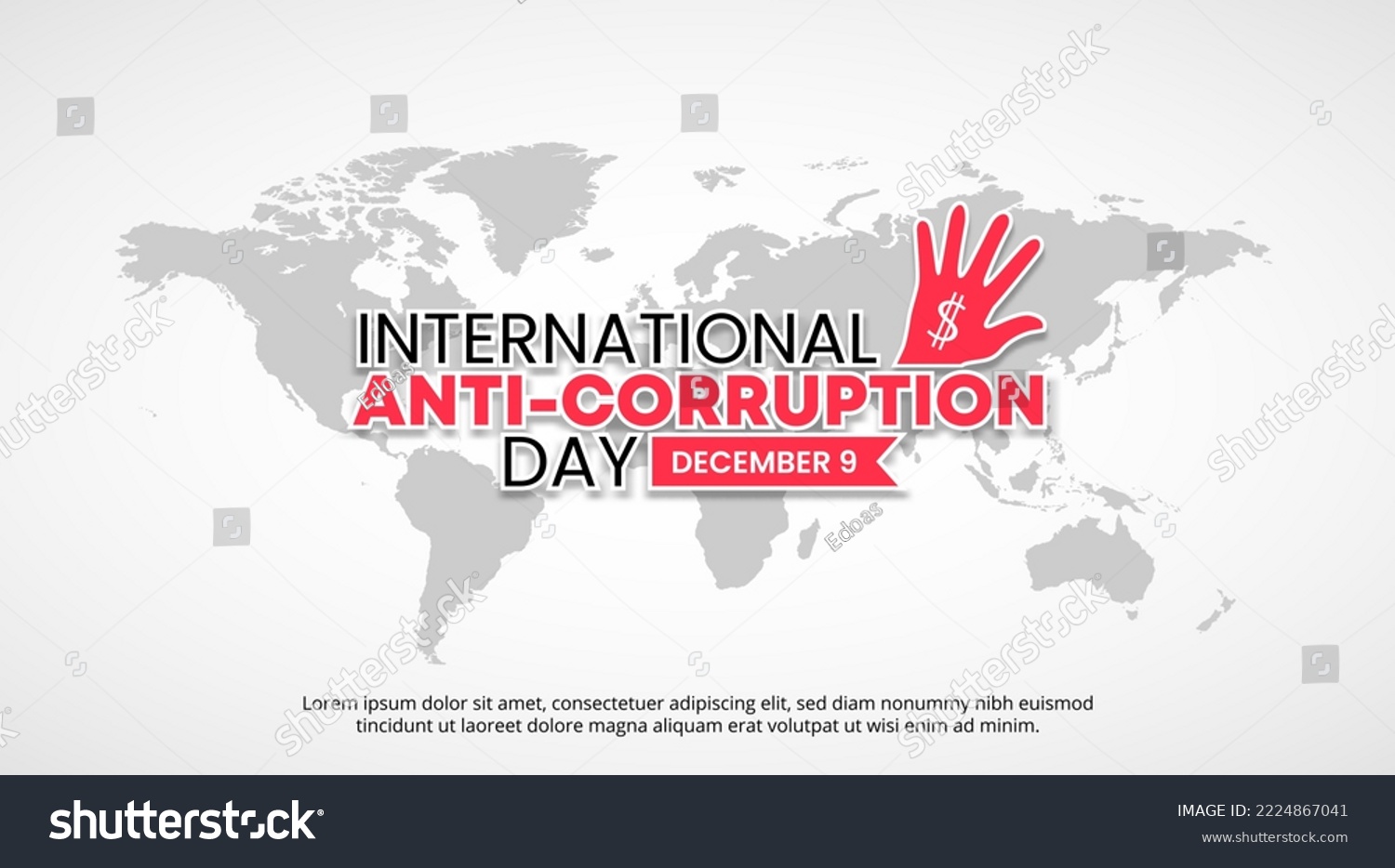 SVG of International anti corruption day background with a world map and rejecting hand svg