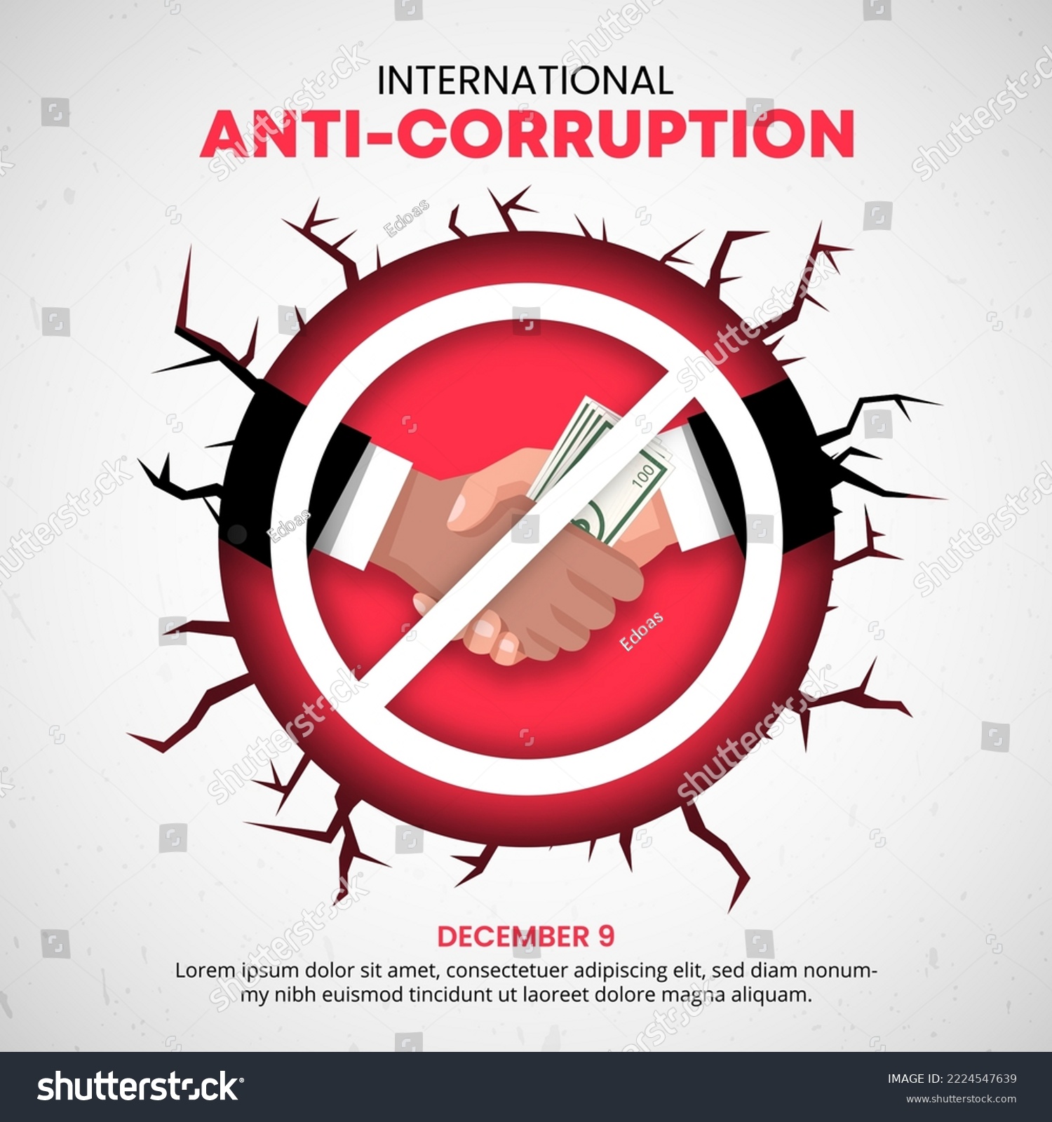 SVG of International anti corruption day background with cracked wall and a shaking hand of deal svg