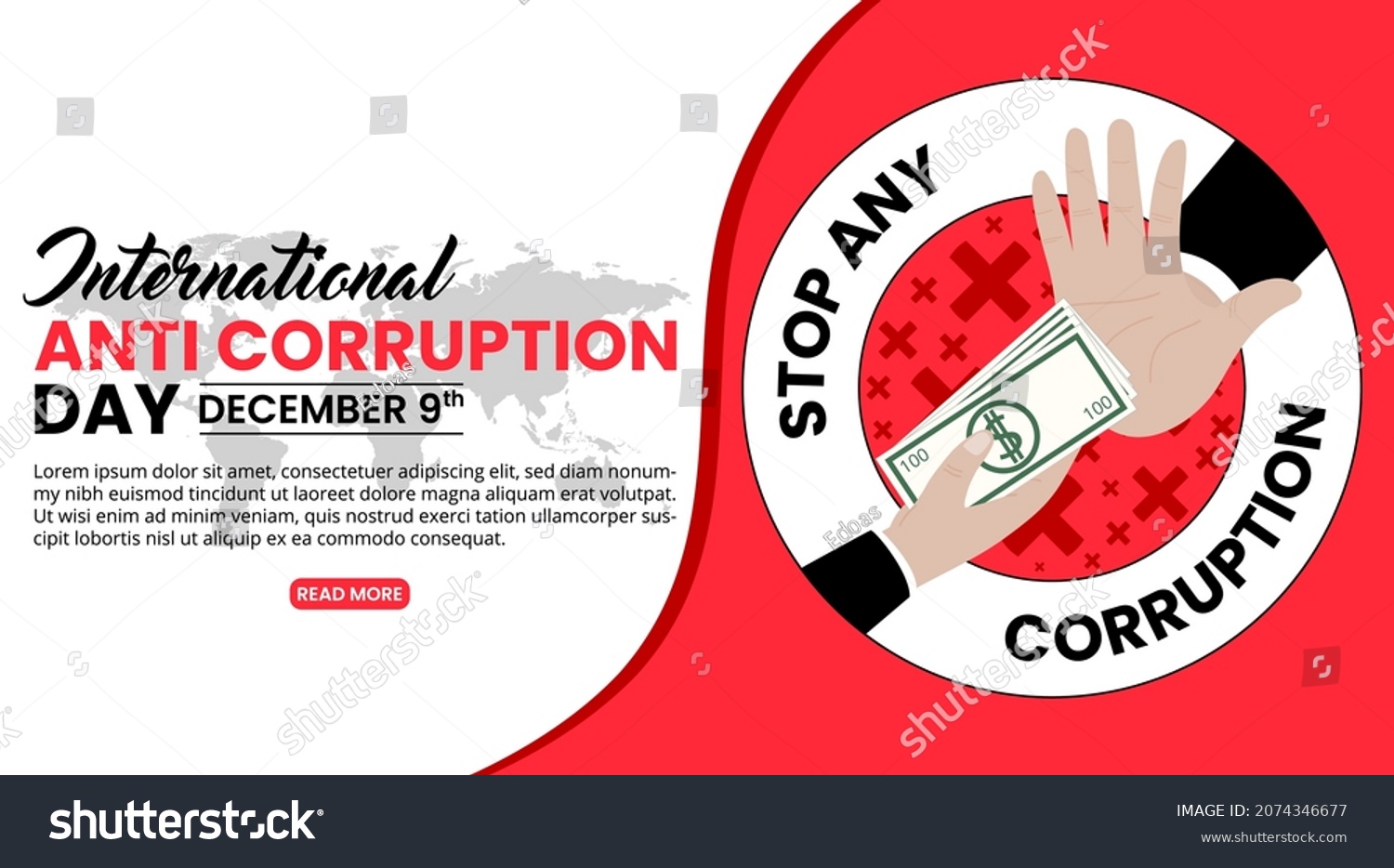 SVG of International anti corruption day background with hands illustrated as rejected bribery action svg