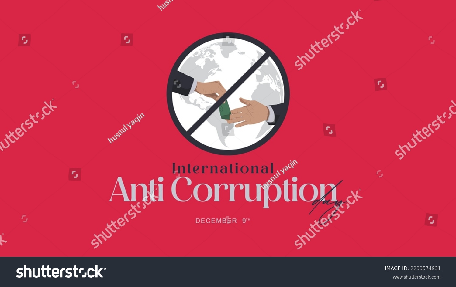 SVG of International Anti Corruption Day. Red color background. Hand Vector Illustration is bribing or corruption. Celebrating Anti-Corruption Day on December 9th. Suitable for banners, social media, posters svg