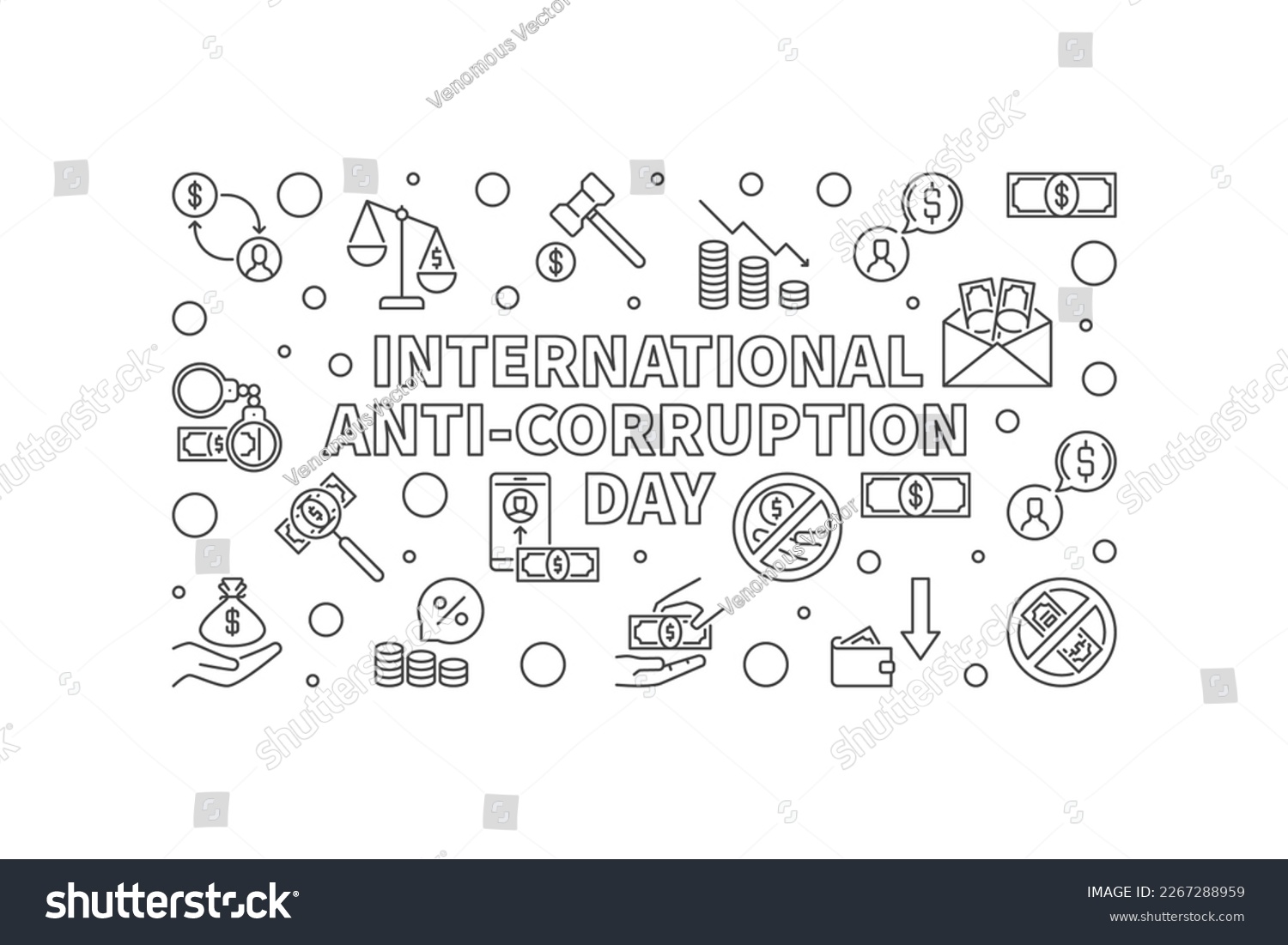 SVG of International Anti-Corruption Day vector concept outline minimal horizontal illustration or banner svg