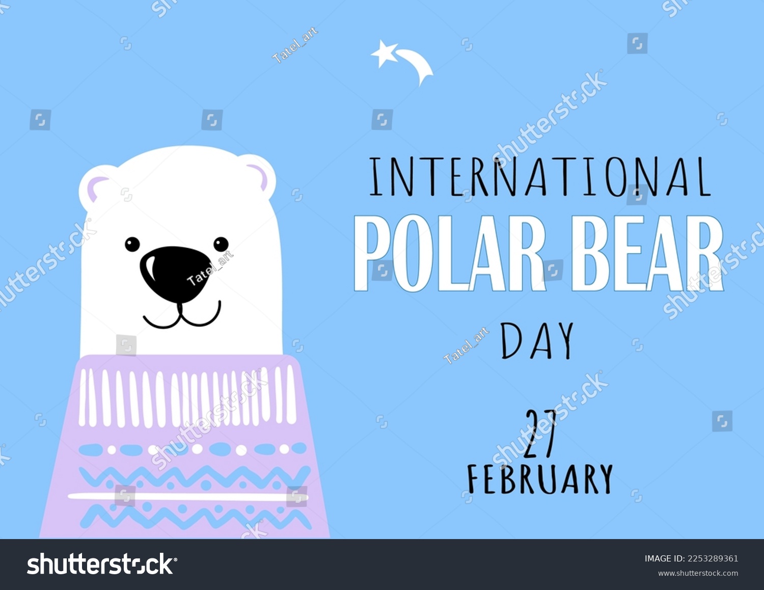 SVG of International Polar Bear Day vector. Big polar bear icon vector isolated on a blue background. Polar Bear Day Poster, February 27. Cute polar bears in sweaters. svg