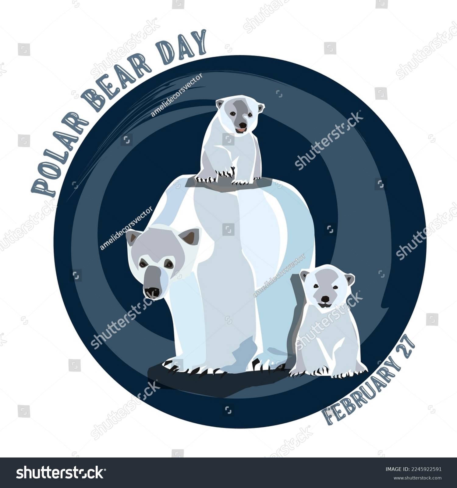 SVG of International Polar Bear Day vector. Big polar bear with mama bear and bay bears illustration. Polar Bear Day Poster or banner February 27. Important day svg