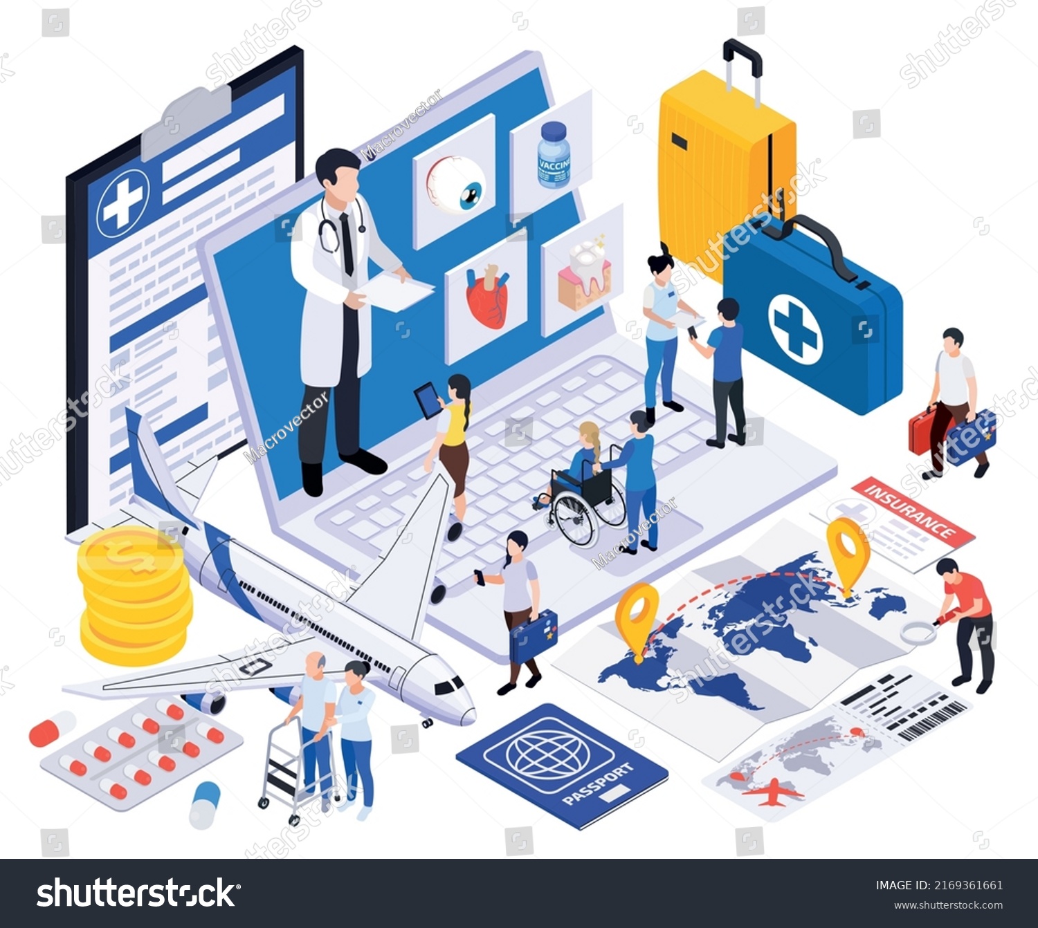 International Tourism Isometric Composition Characters Tourists Stock 