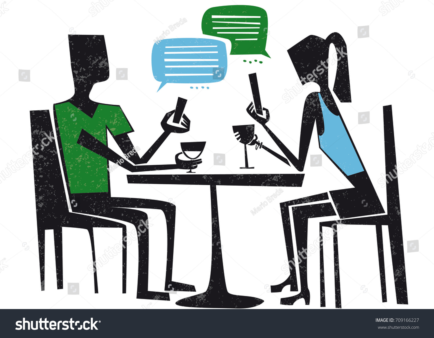 Internet Addiction Illustration Couple Being Interrupt Stock