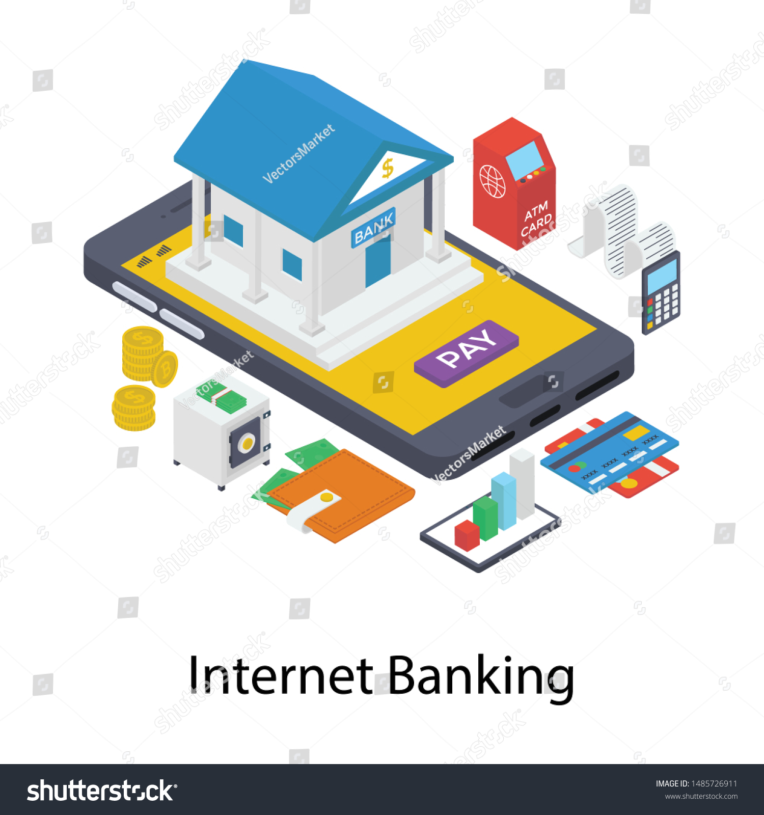 Internet Banking Vector Isometric Design Stock Vector (Royalty Free ...