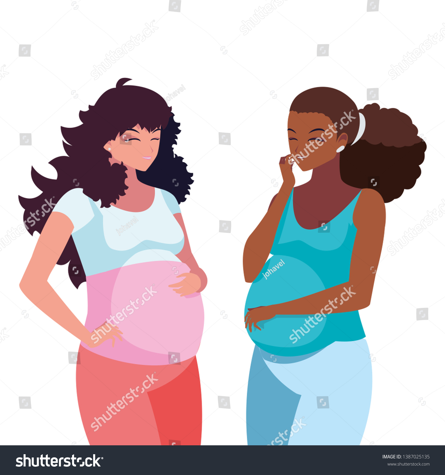 Interracial Couple Pregnancy Women Characters Stock Vector Royalty Free 1387025135 Shutterstock