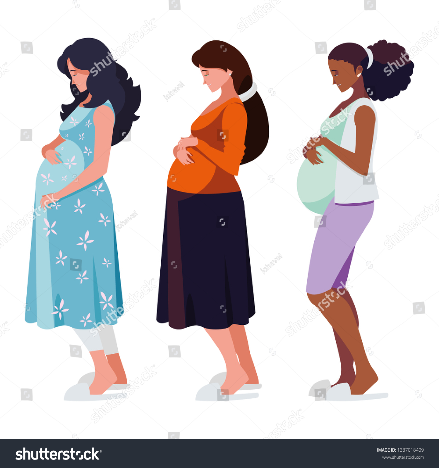 Interracial Group Pregnancy Women Characters Stock Vector Royalty Free 1387018409 Shutterstock