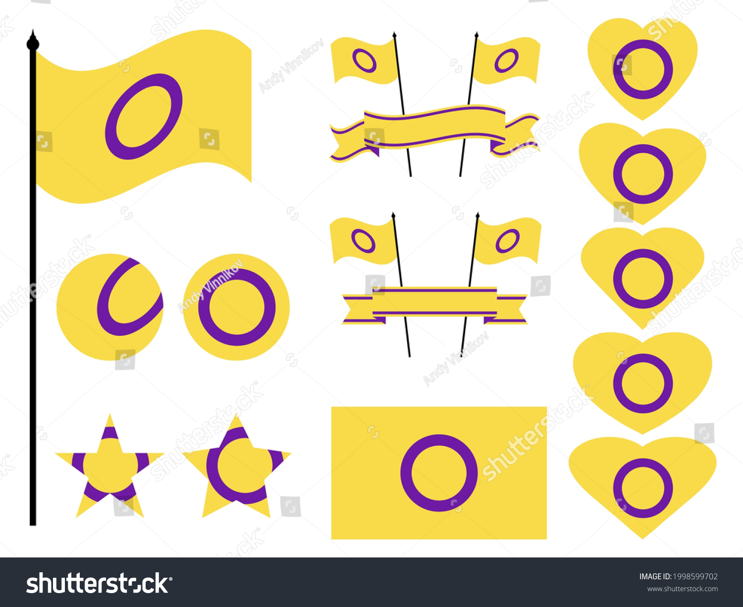 Intersex Flag Collection Symbols Hearts Stars Stock Vector Royalty