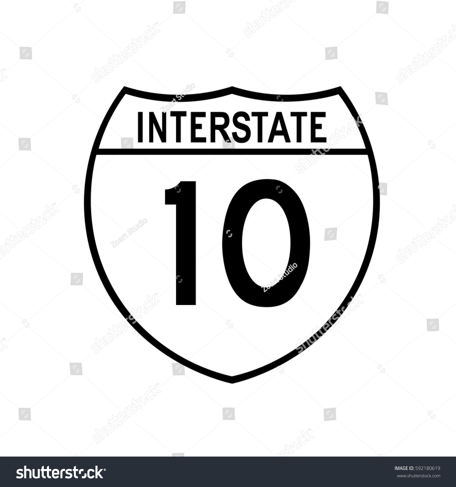 Interstate Highway 10 Road Sign White Stock Vector (Royalty Free ...