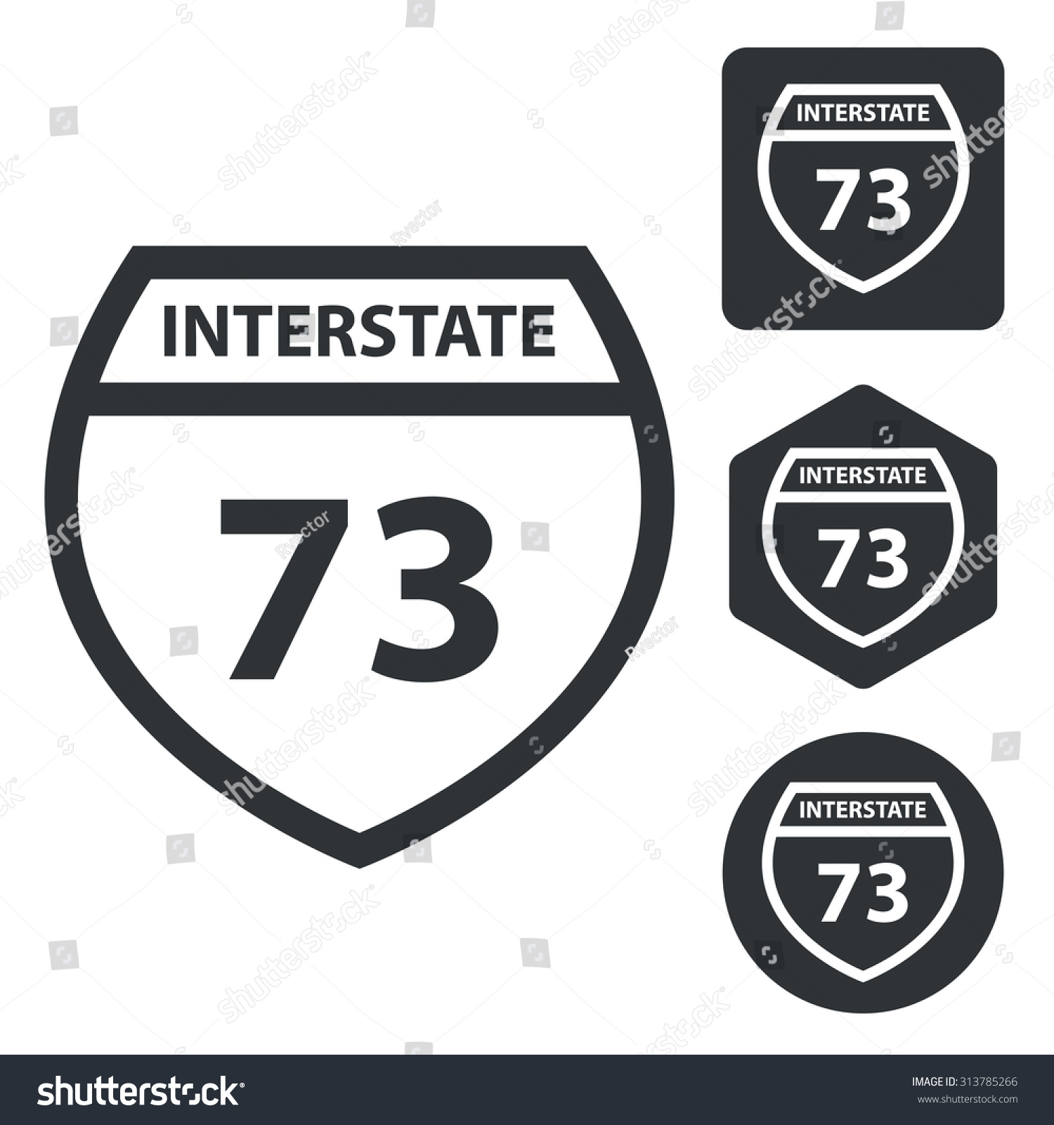 Interstate 73 Icon Set, Monochrome, Isolated On White Stock Vector ...