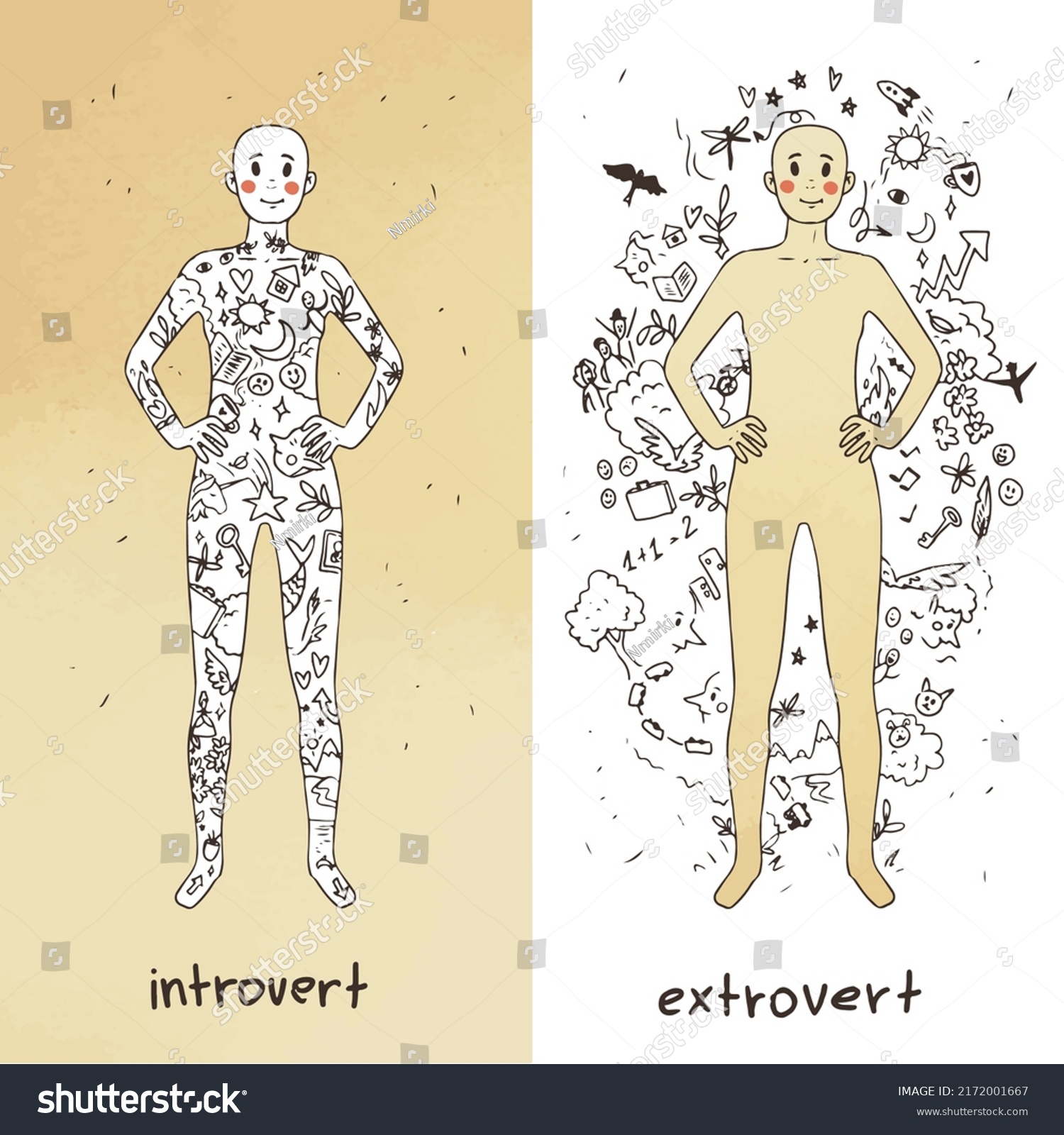 Introvert Extrovert Psychotypes People Vector Illustrations Stock ...