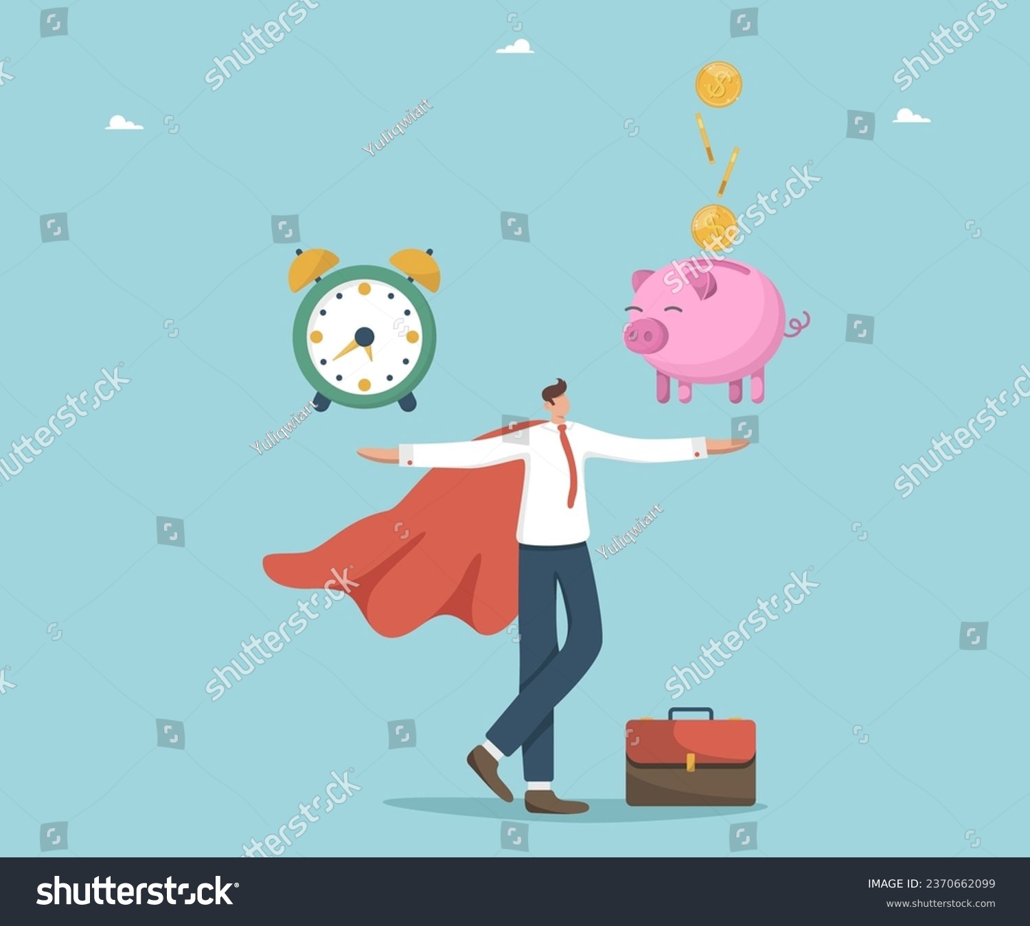 SVG of Investing in investments and stocks, increasing savings and creating deposit boxes, achieving significant success in asset management, financial growth, man holds a watch and a piggy bank on his hands svg