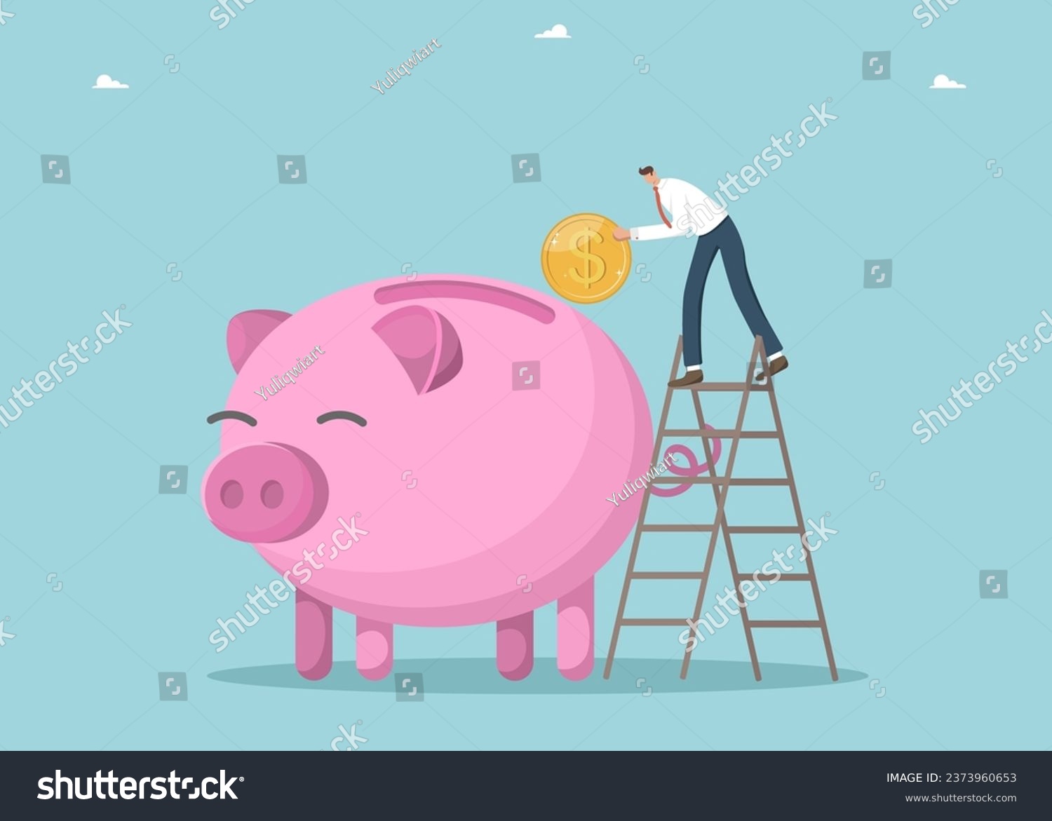 SVG of Investing in investments and stocks, increasing savings and creating deposit boxes, achieving significant success in asset management, financial growth, a man throws a coin into a piggy bank. svg