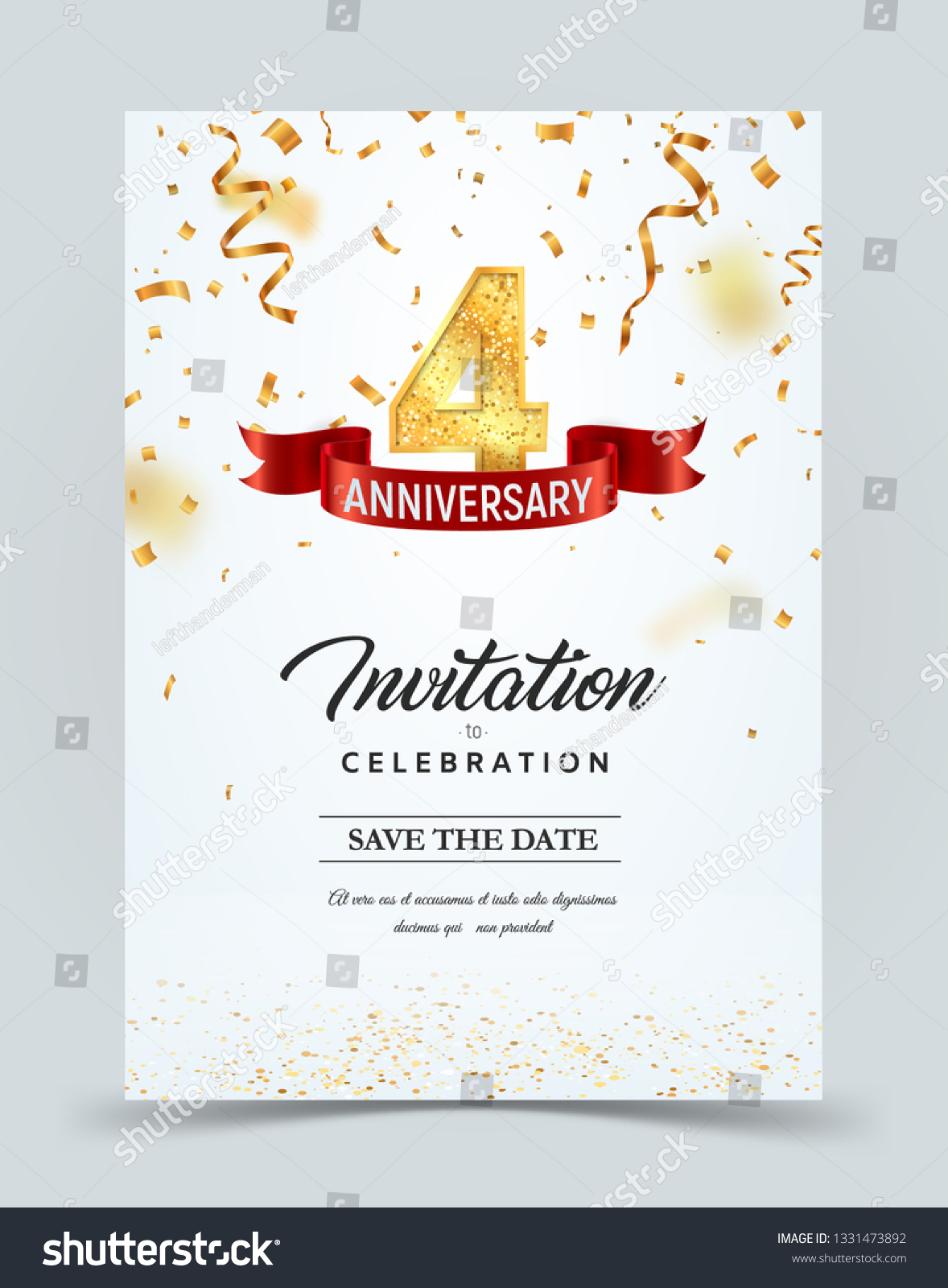 SVG of Invitation card template of 4 years anniversary with abstract text vector illustration. Greeting card template svg