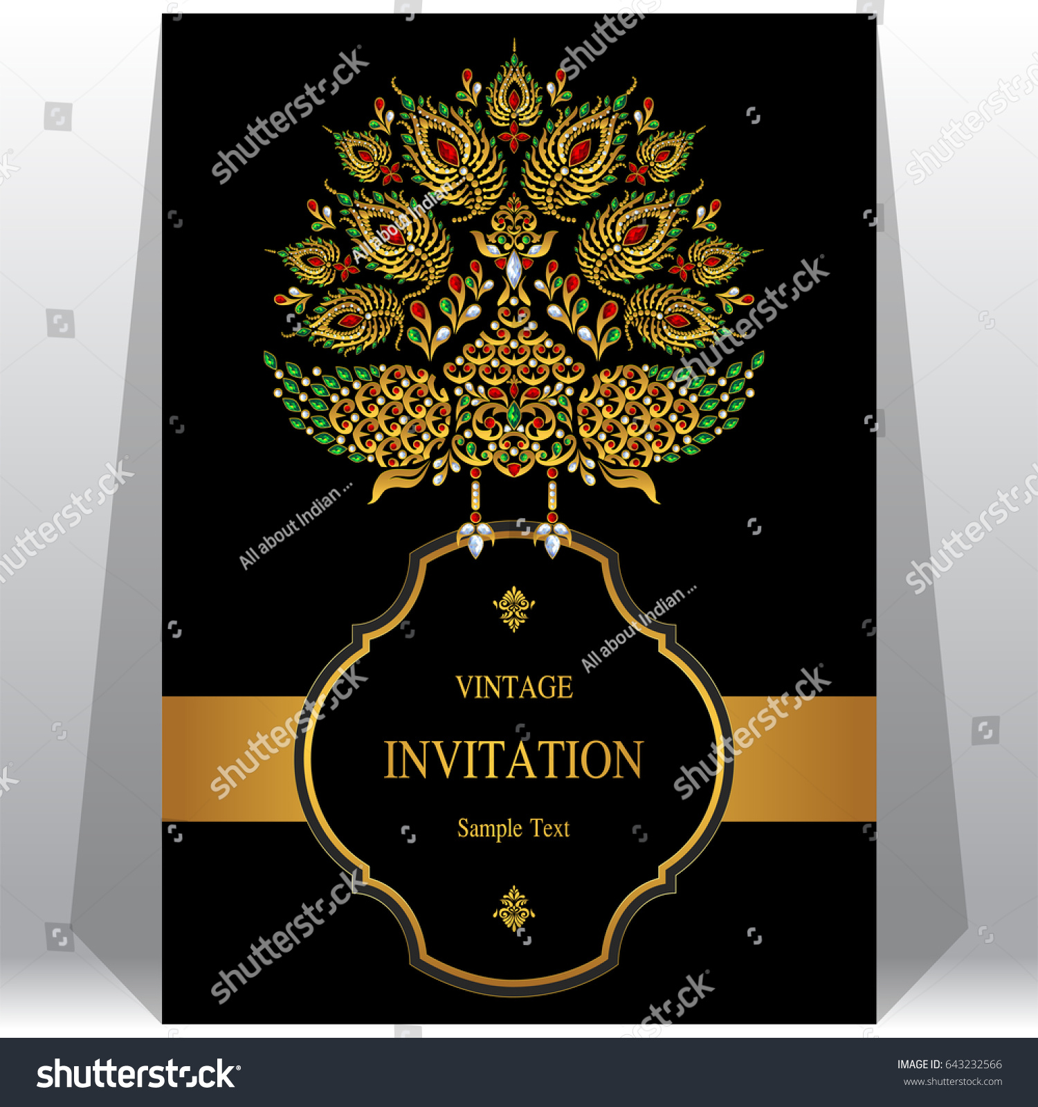 Invitation Card Templates Gold Peacock Patterned Stock Vector Royalty