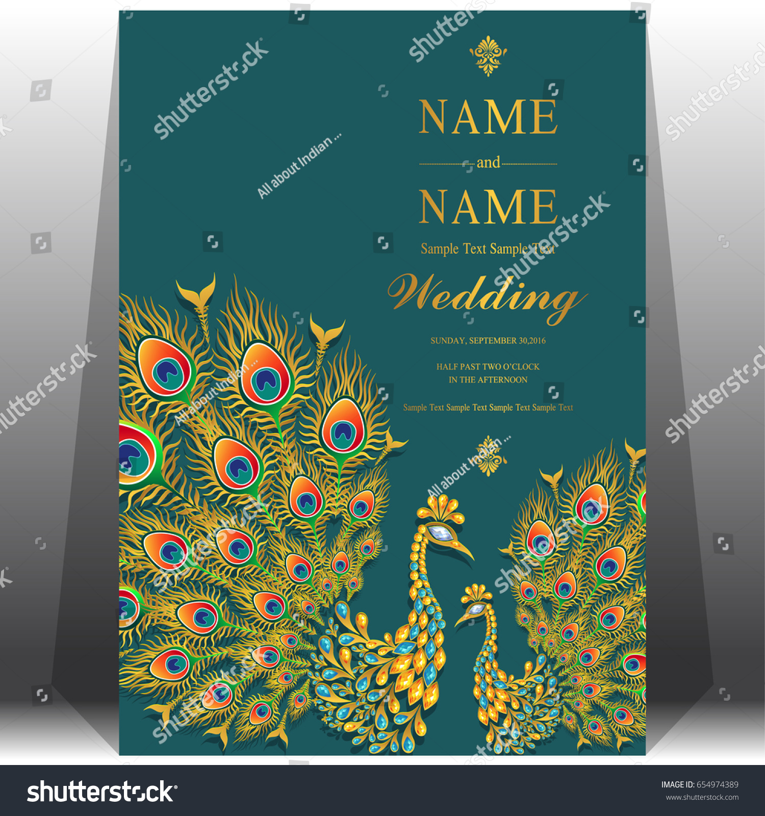 Invitation Card Templates Peacock Patterned Crystals Stock Vector