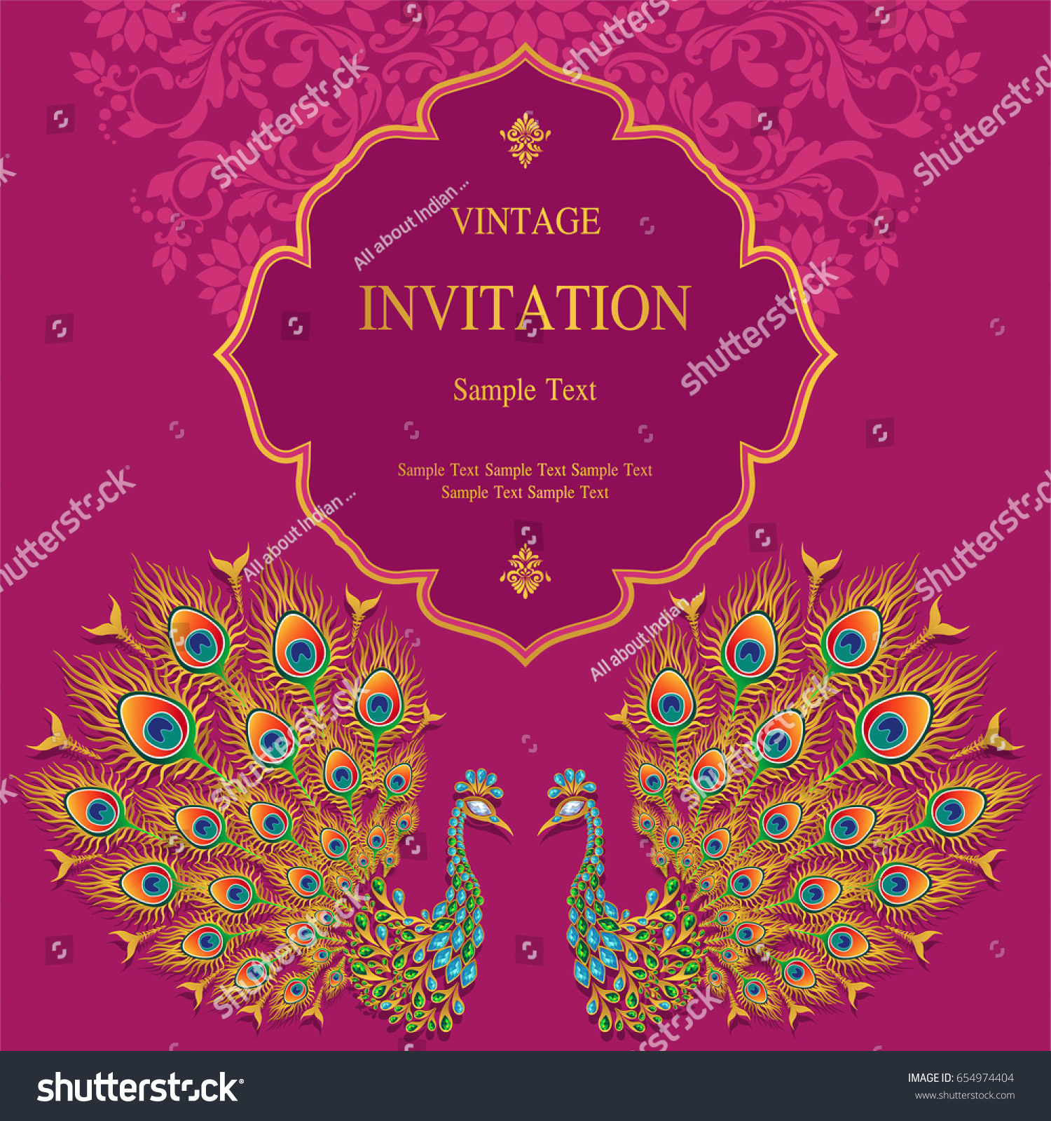 Invitation Card Templates Peacock Patterned Crystals Stock Vector