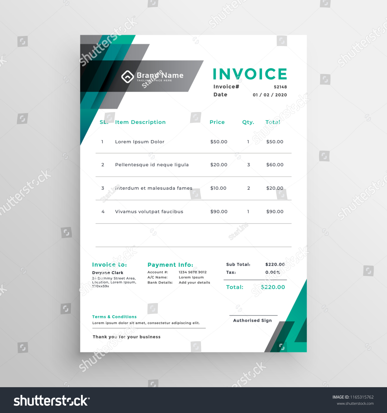 Invoice Template Design Abstract Style Stock Vector (Royalty Free ...
