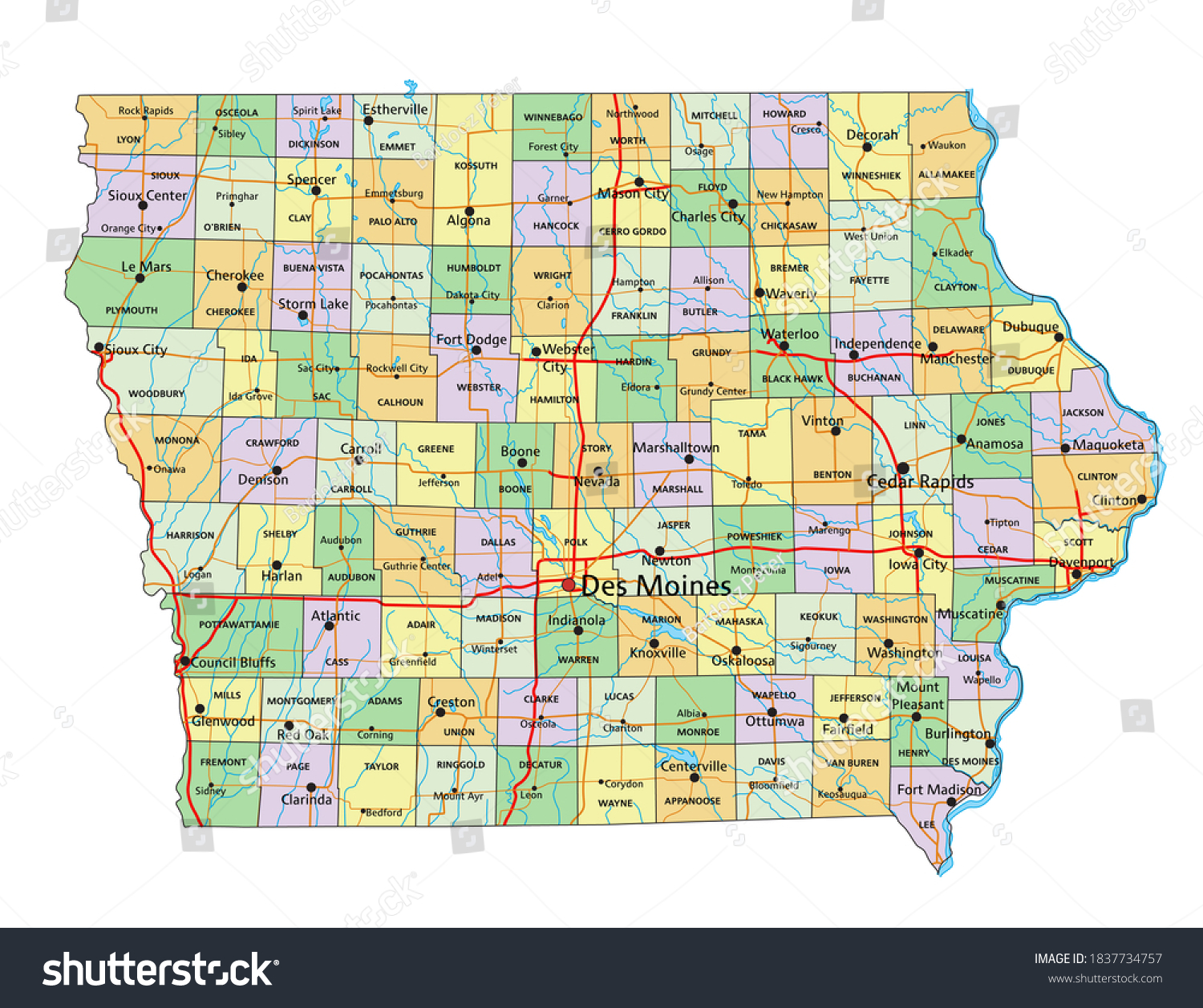 SVG of Iowa - Highly detailed editable political map with labeling. svg