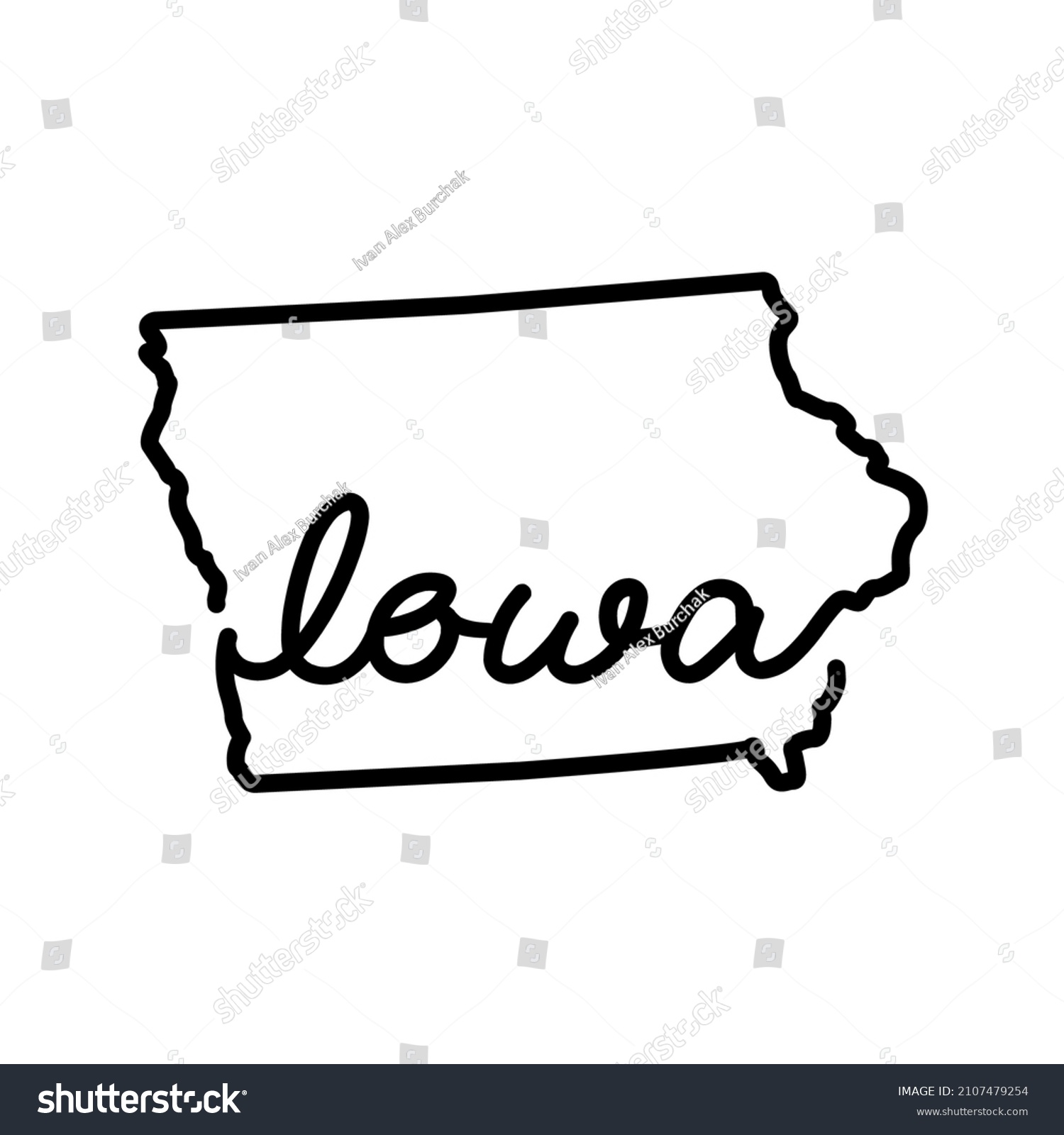 Iowa Us State Outline Map Handwritten Stock Vector Royalty Free 2107479254 6108