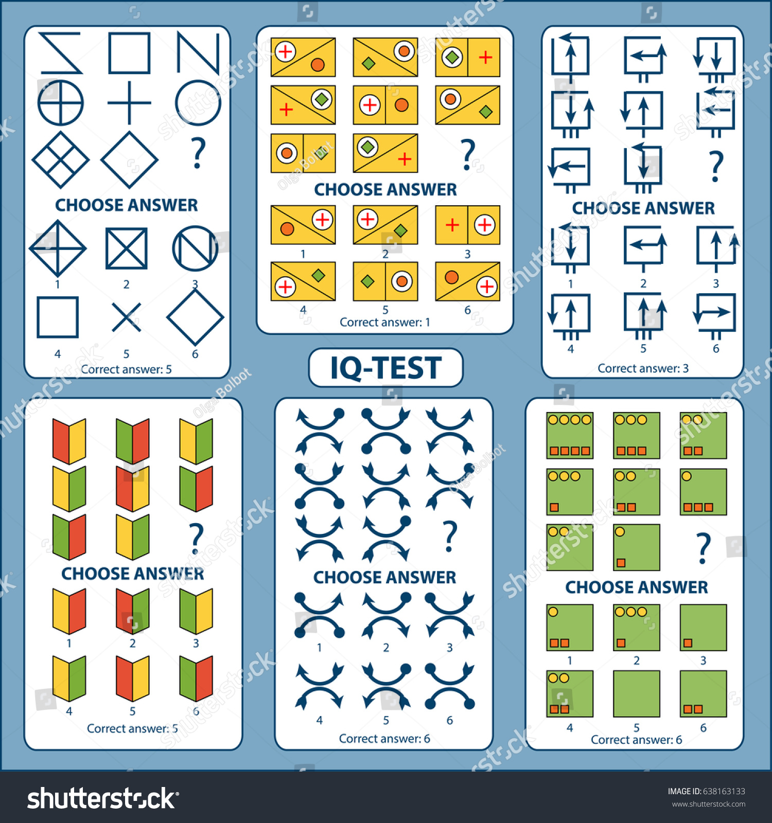 Iqテスト 正解を選択してください 幾何学的な形状で構成される論理タスクのセット ベクターイラスト のベクター画像素材 ロイヤリティフリー