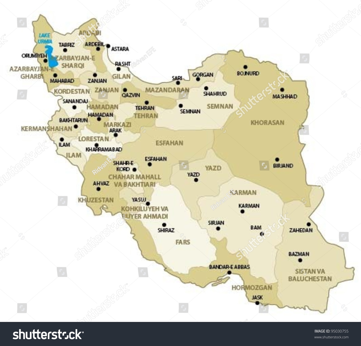 Iran Map Stock Vector Illustration 95030755 : Shutterstock