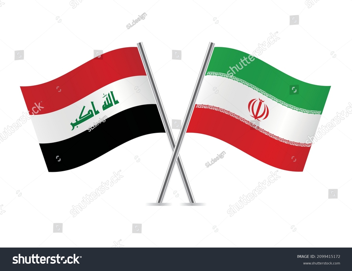 Iraq Iran Flags Iraqi Iranian Flags Stock Vector (Royalty Free) 2099415172