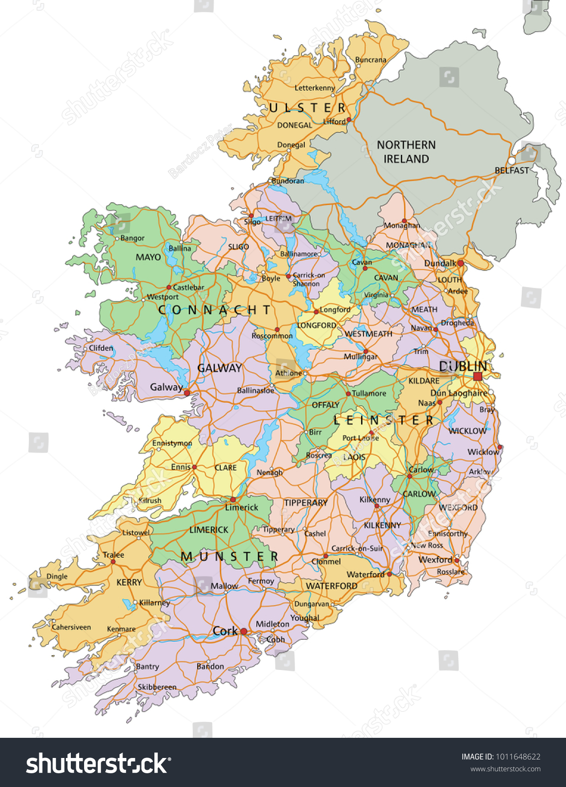 Ireland Highly Detailed Editable Political Map Stock Vector Royalty   Stock Vector Ireland Highly Detailed Editable Political Map With Labeling 1011648622 