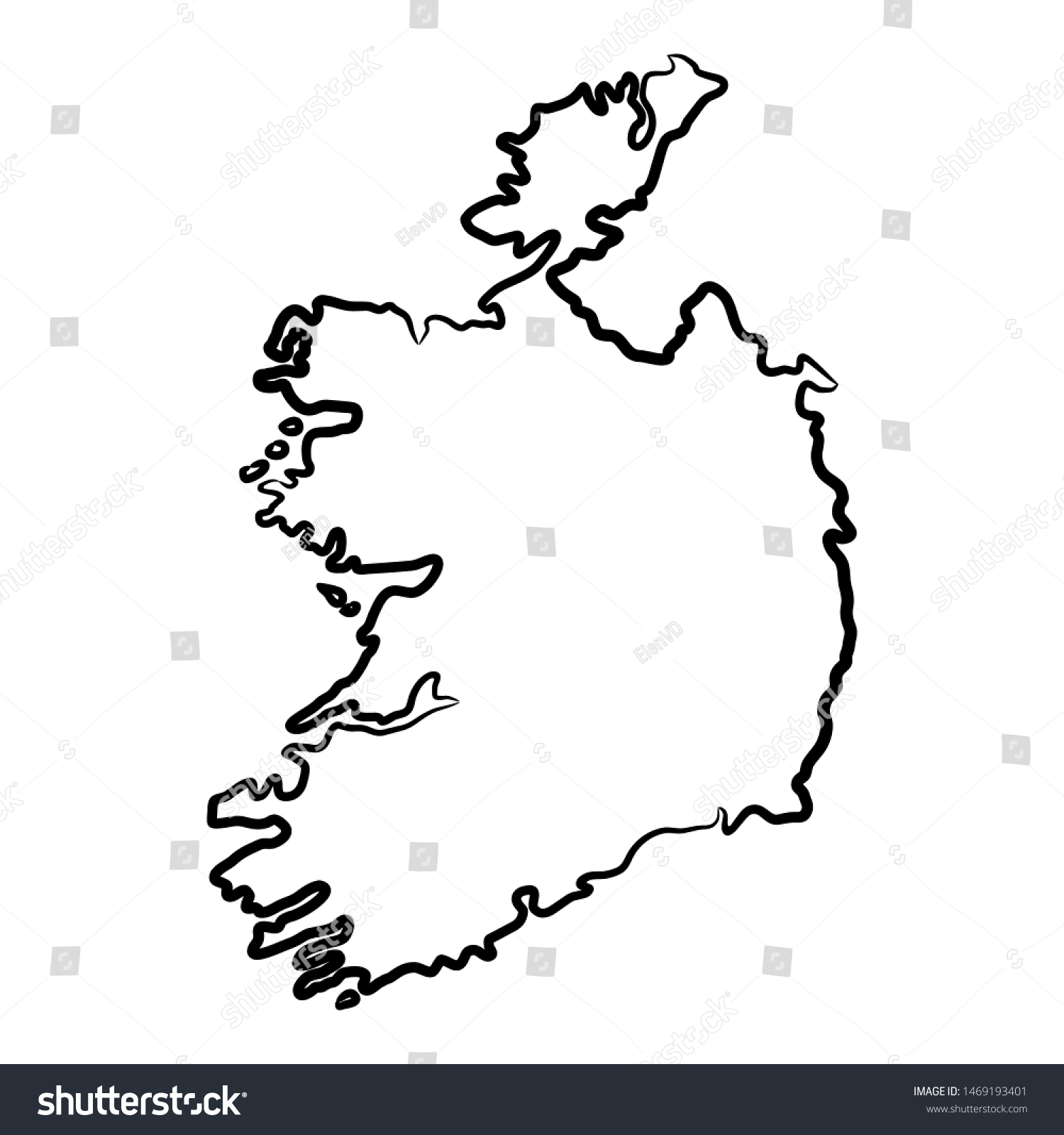 Ireland Map Contour Black Brush Lines Stock Vector (Royalty Free ...