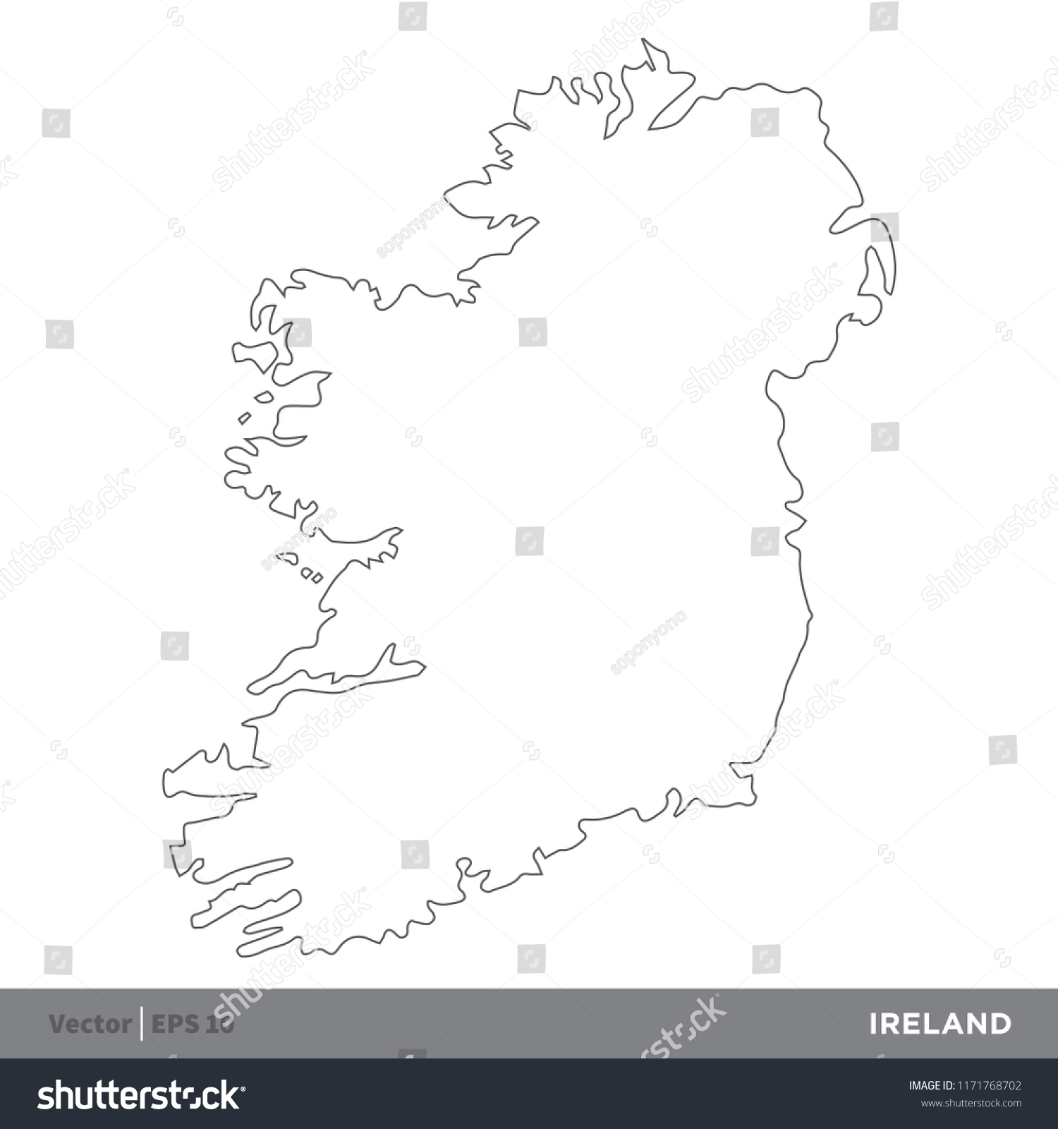 Ireland Outline Europe Country Map Vector Stock Vector (Royalty Free ...