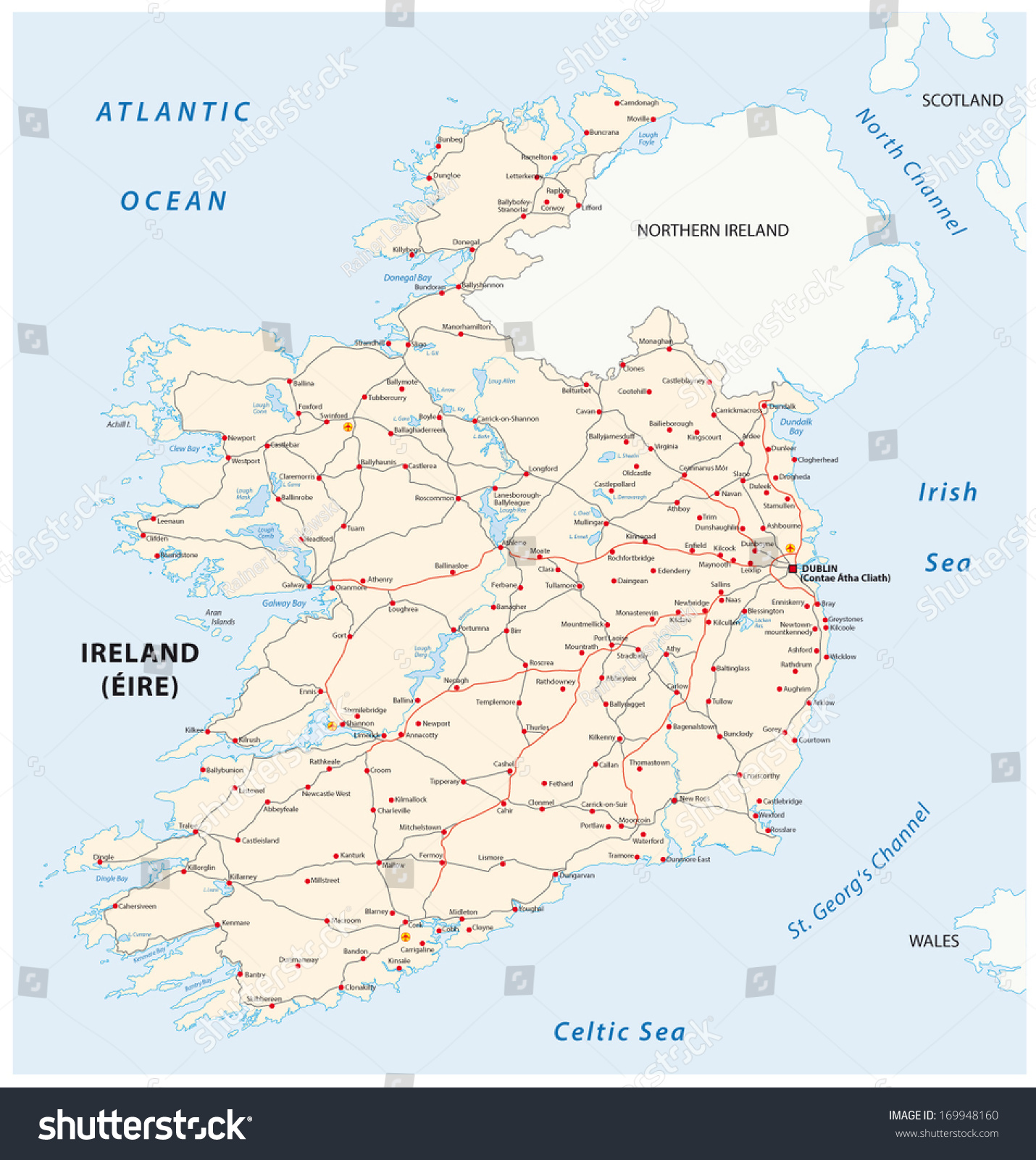 Ireland Road Map Stock Vector Illustration 169948160 : Shutterstock