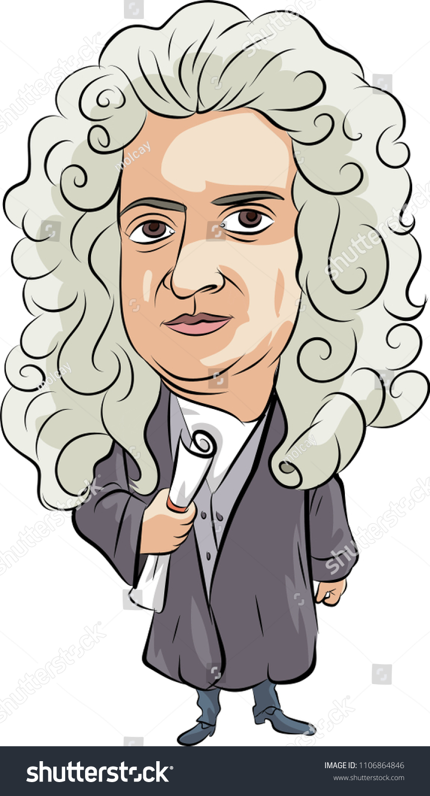 Isaac Newton Cartoon: vector de stock (libre de regalías) 1106864846