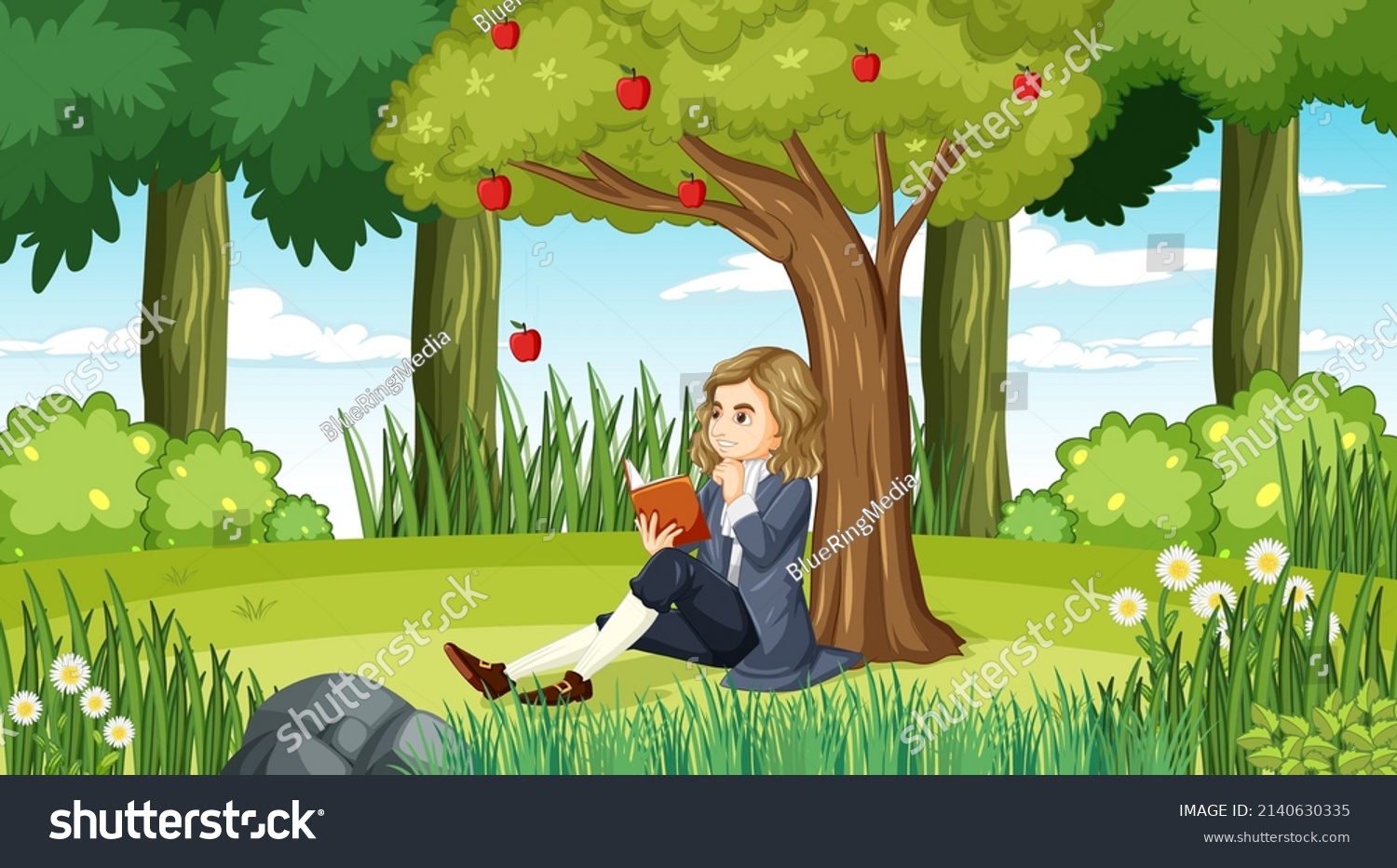 Isaac Newton Sitting Under Apple Tree Stock Vector Royalty Free 2140630335 Shutterstock 6251