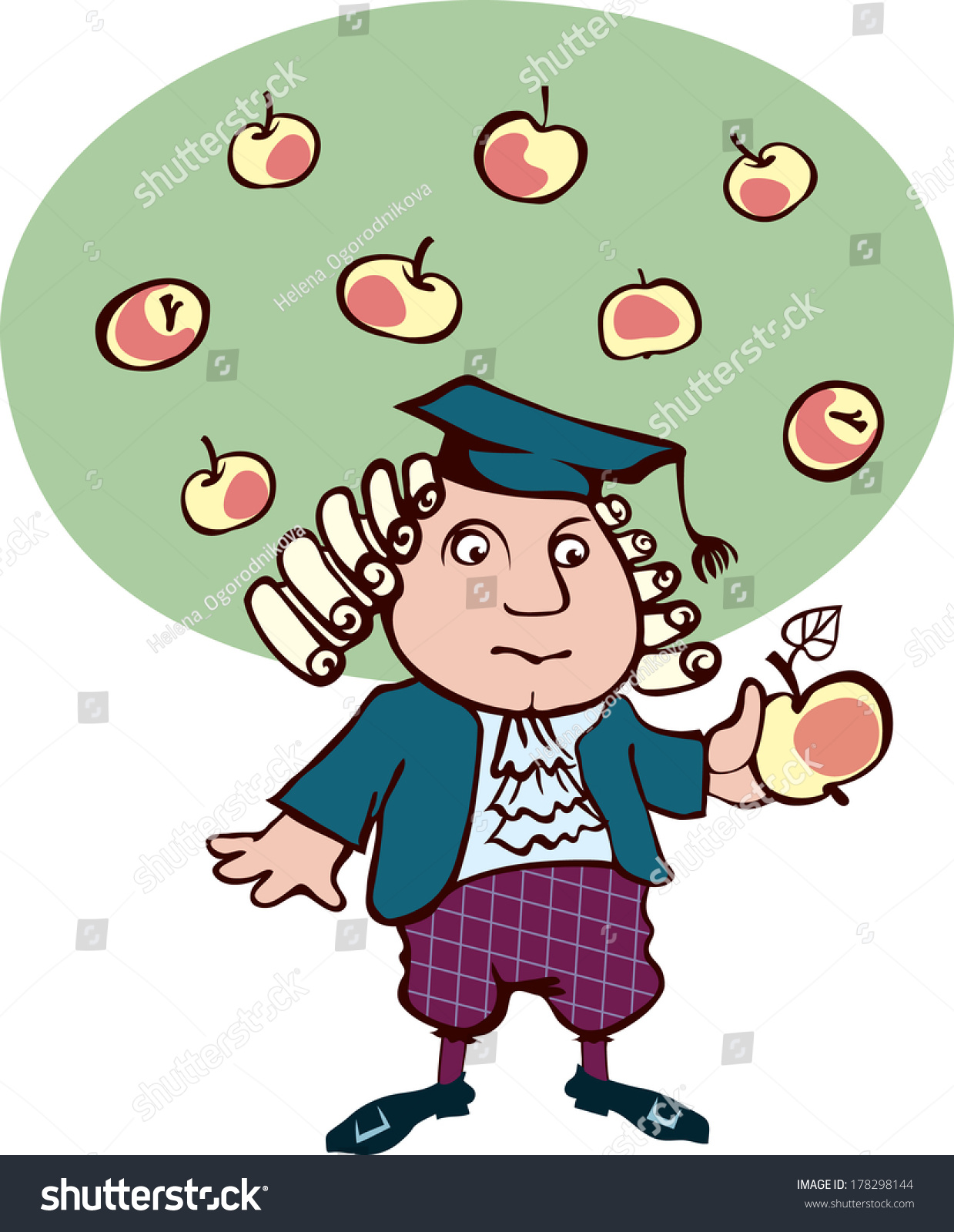 Isaac Newton Thought Looking Apple Caricature Stock Vector 178298144 ...