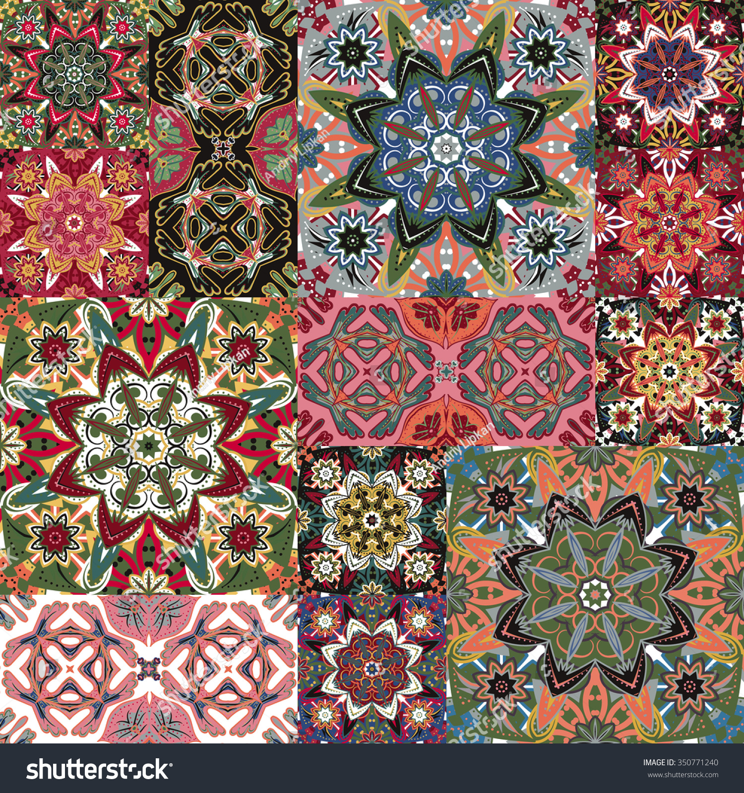 Islamic Damask Patchwork Backgrounds Colorful Set Stock Vector ...