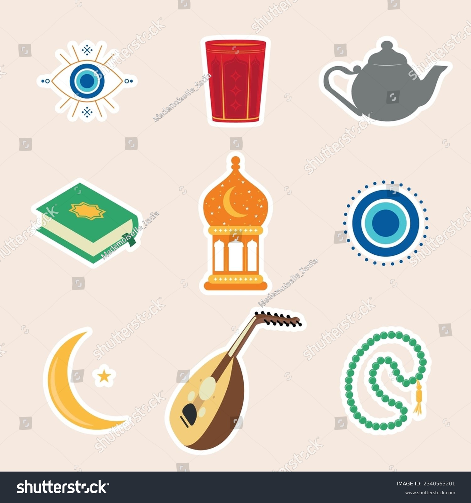 SVG of Islamic Icon collection pack. Muslim sticker set in flat design. Vector illustration. Colorful element set. svg