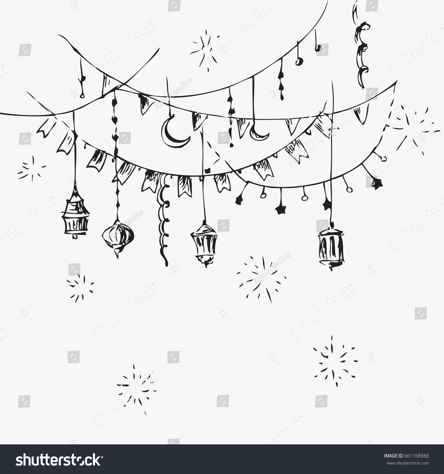 Islamic Sketch Art Muslim Holiday Background Stock Vector 