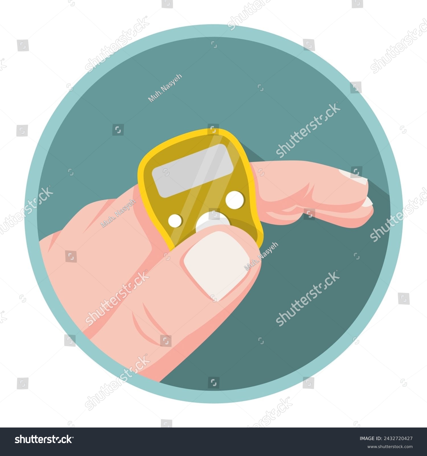 SVG of Islamic Tasbih kit - Digital Electronic Tasbih Finger Tally Counter and Tasbeeh Prayer Beads with hand illustration -  flat vector design. Use tally counter calculating your customers calculation. svg