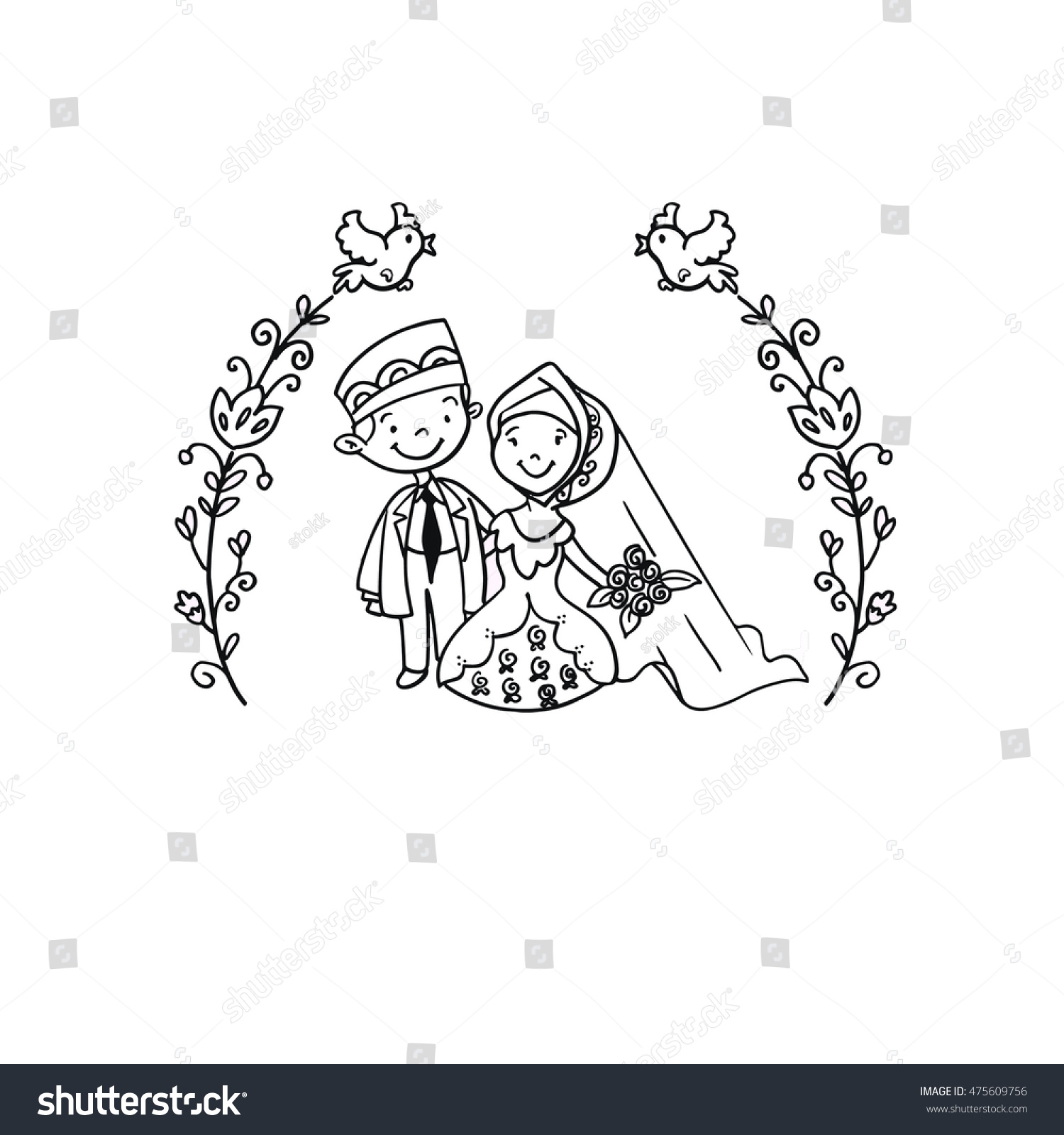 Islamic Wedding Couple Doodle Illustration Stock Vector Royalty