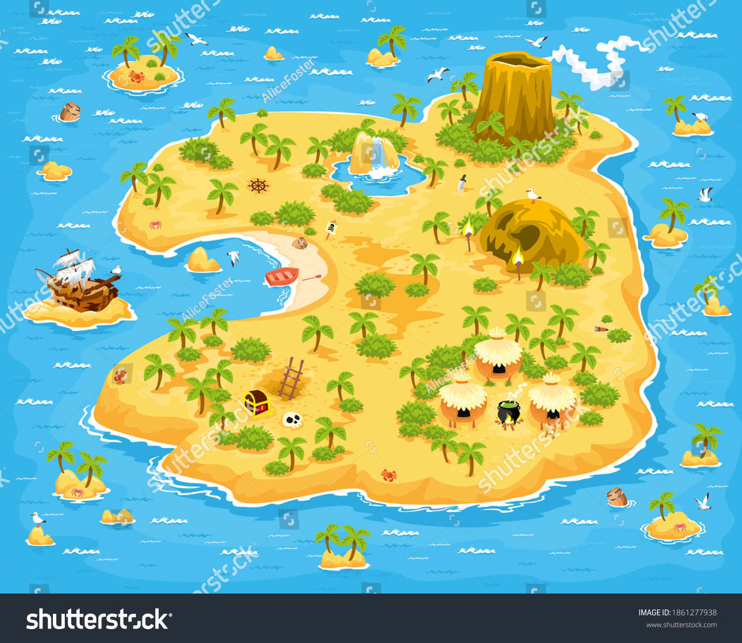 Island Map Sea Background Games Design Stock Vector (Royalty Free