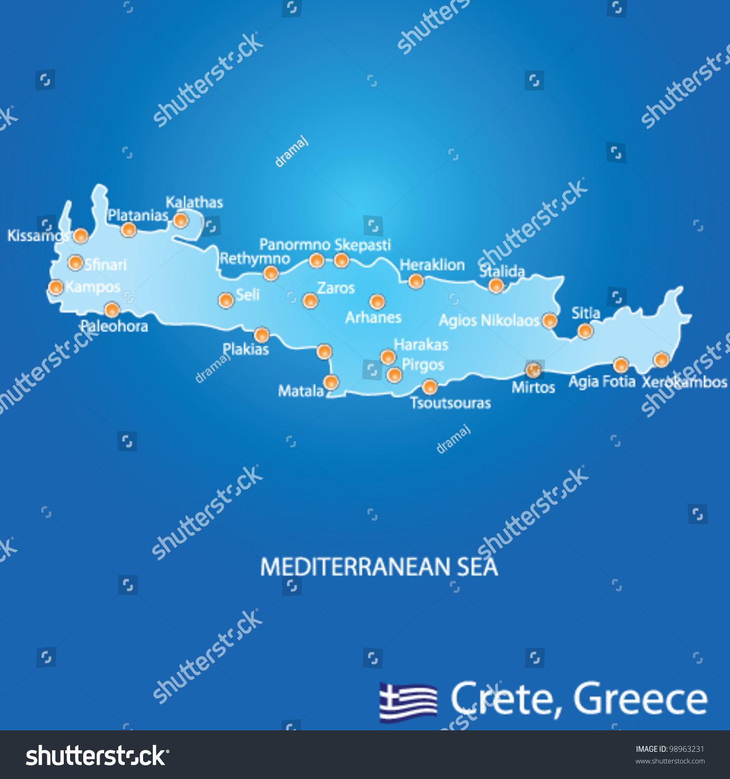 SVG of Island of Crete in Greece map on blue background svg